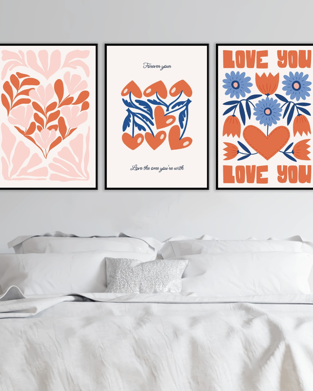 Set de cuadros LOVE con frases románticas y diseños florales – Decoración moderna y colorida
