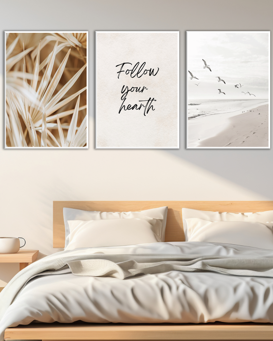 Set de 3 Cuadros decorativos minimalista con playa y frase motivadora