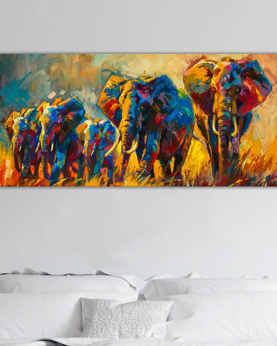 Cuadro Elefantes Coloridos | Manada Salvaje en Arte Pop Expresivo