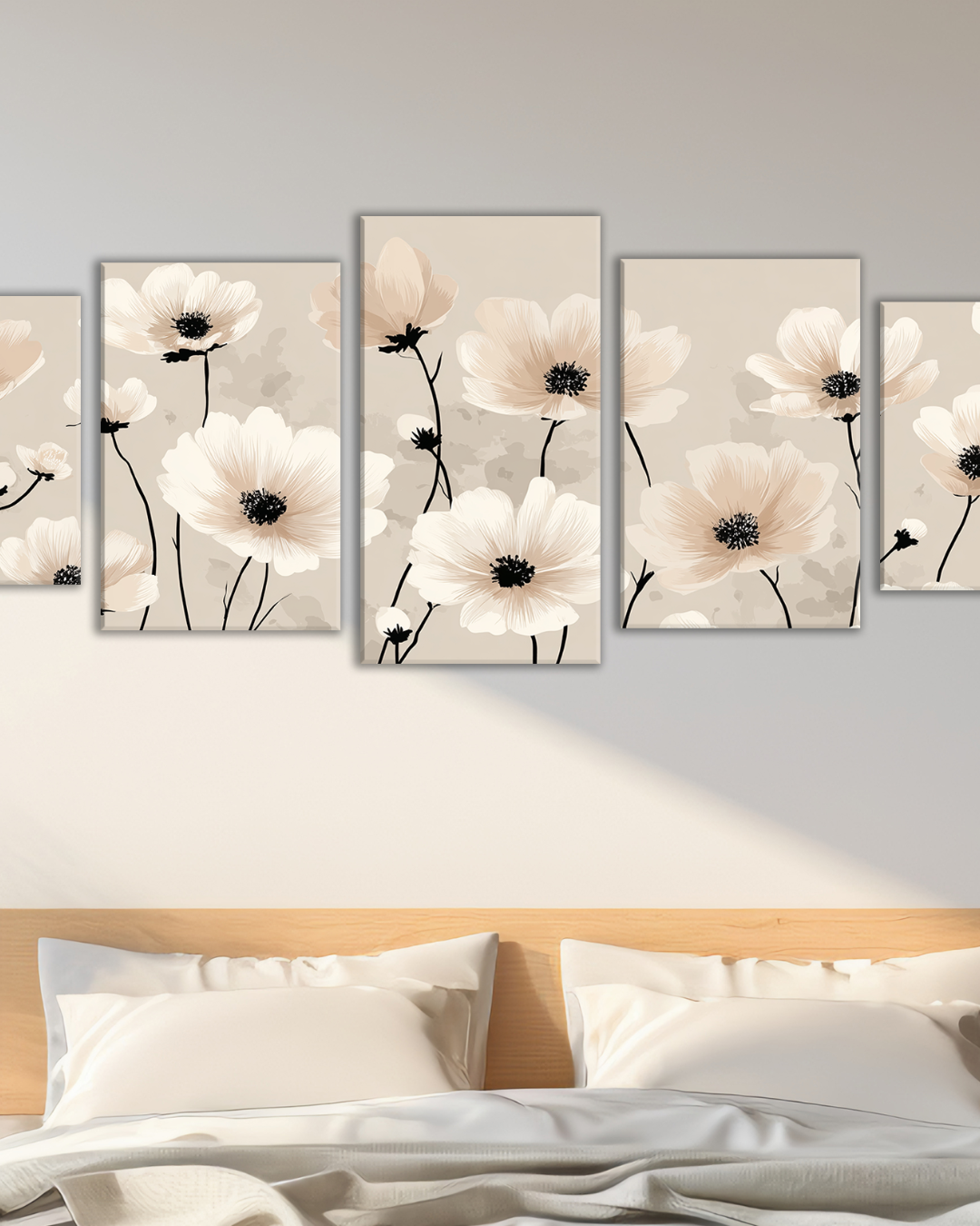 Cuadro de Flores Neutras en Beige y Negro