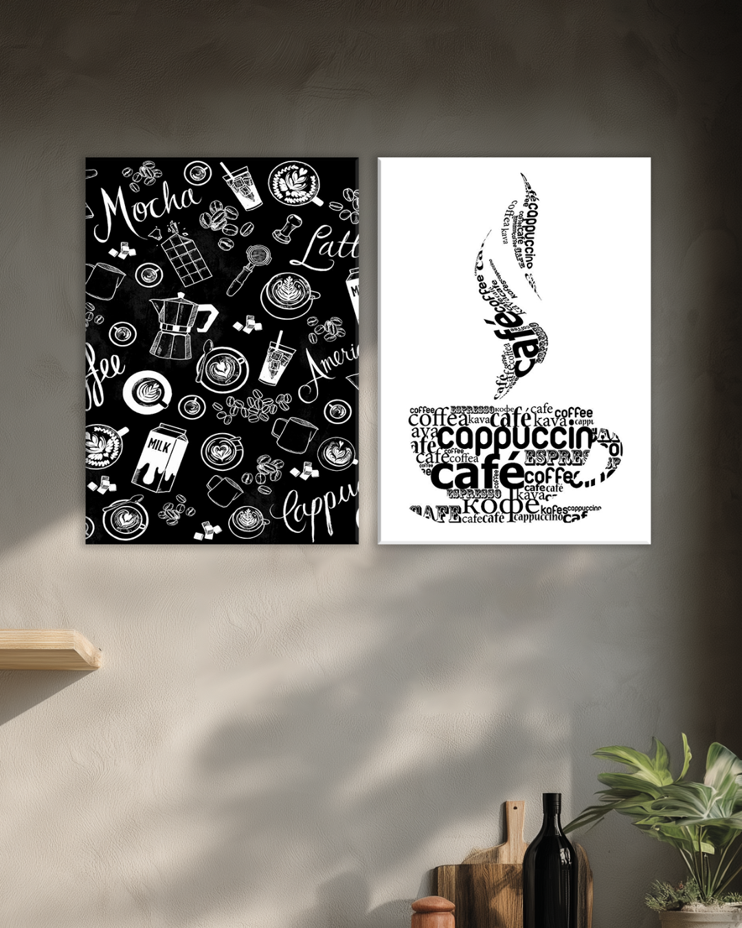 Cuadros de Café en Blanco y Negro | Decoración Moderna para Cocina o Cafetería