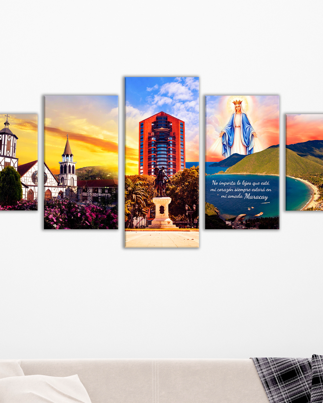 Cuadro Maracay con Iglesia, Virgen y Playa