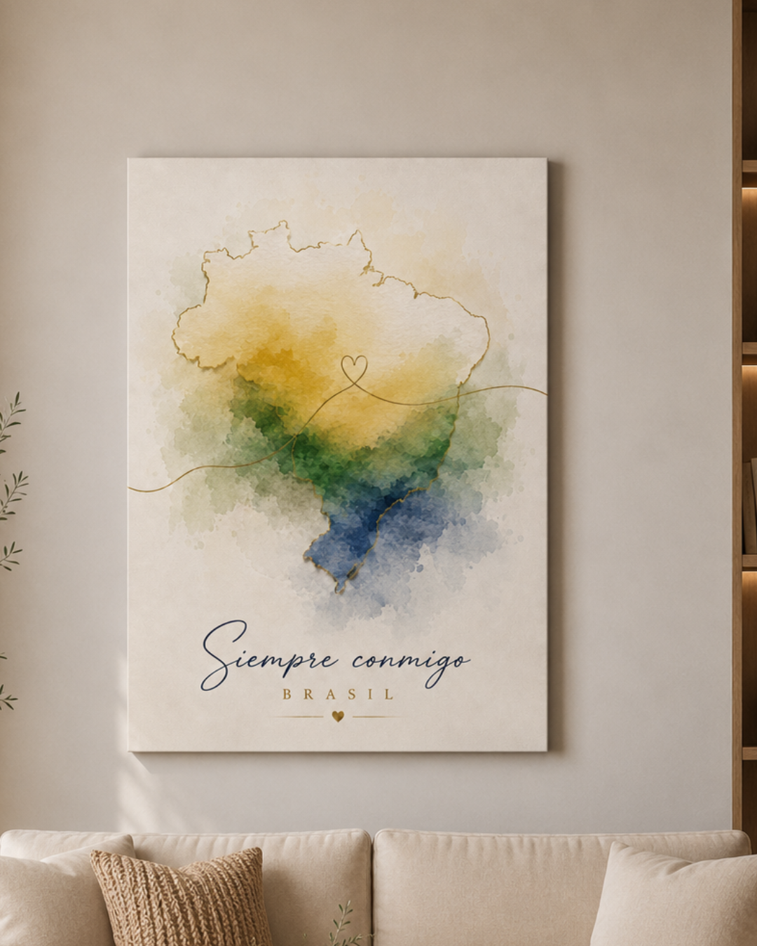 Cuadro decorativo mapa de Brasil – Acuarela en tonos cálidos
