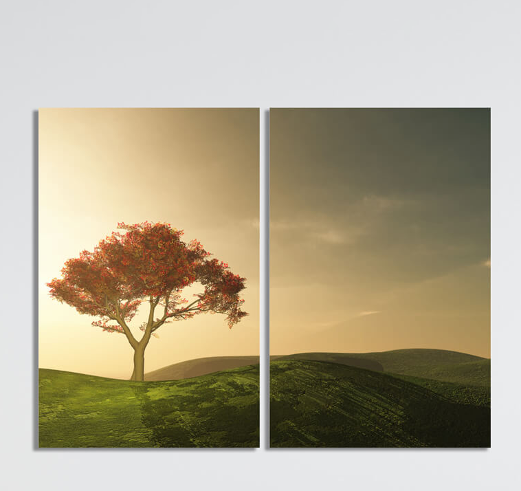 Set de 2 cuadros paisaje con árbol