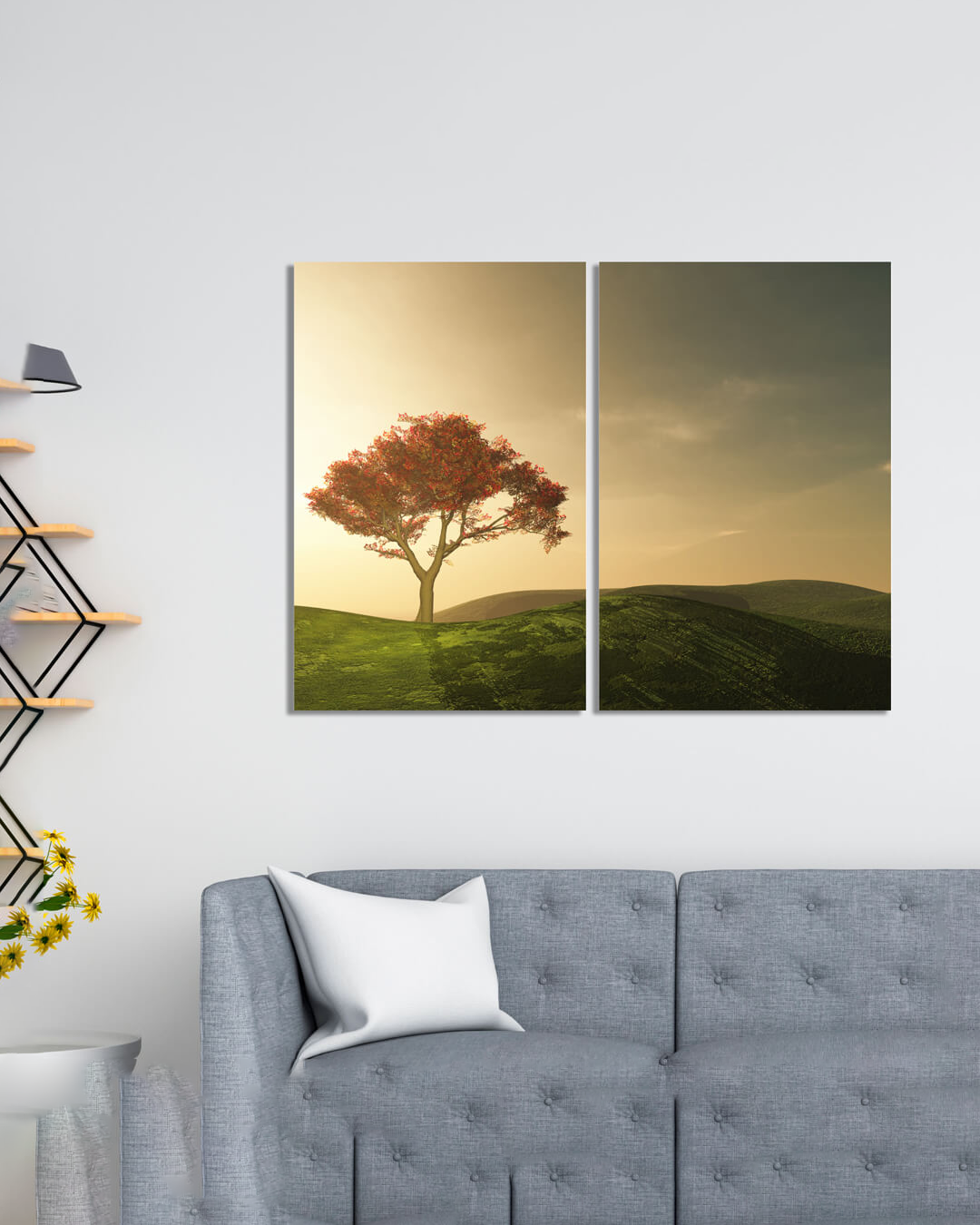 Set de 2 cuadros paisaje con árbol