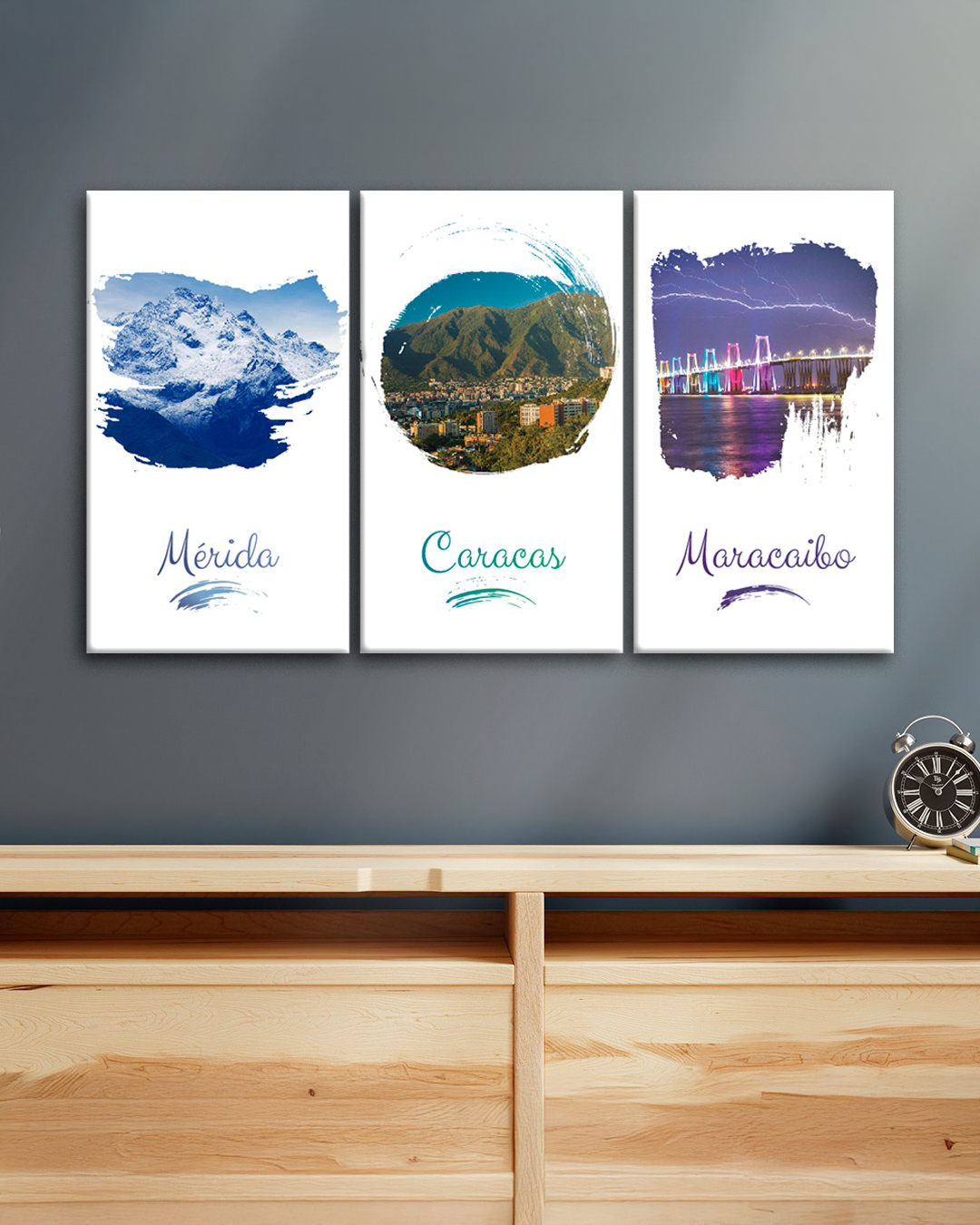 Set de 3 cuadros Mérida, Caracas y Maracaibo