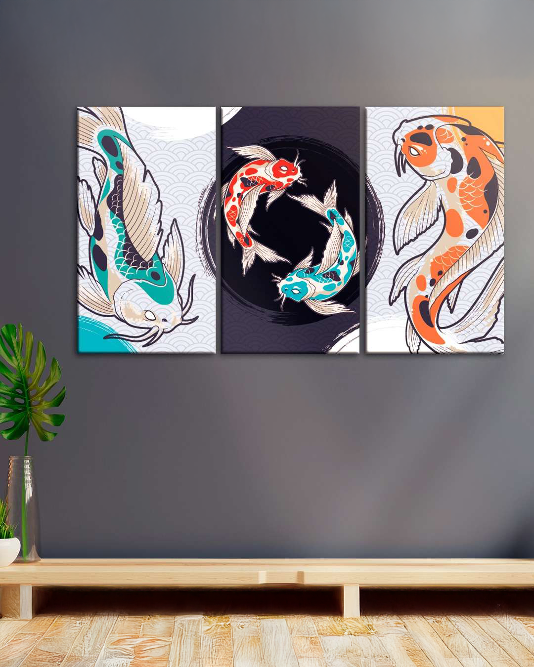 Set de 3 cuadros Pez Koi