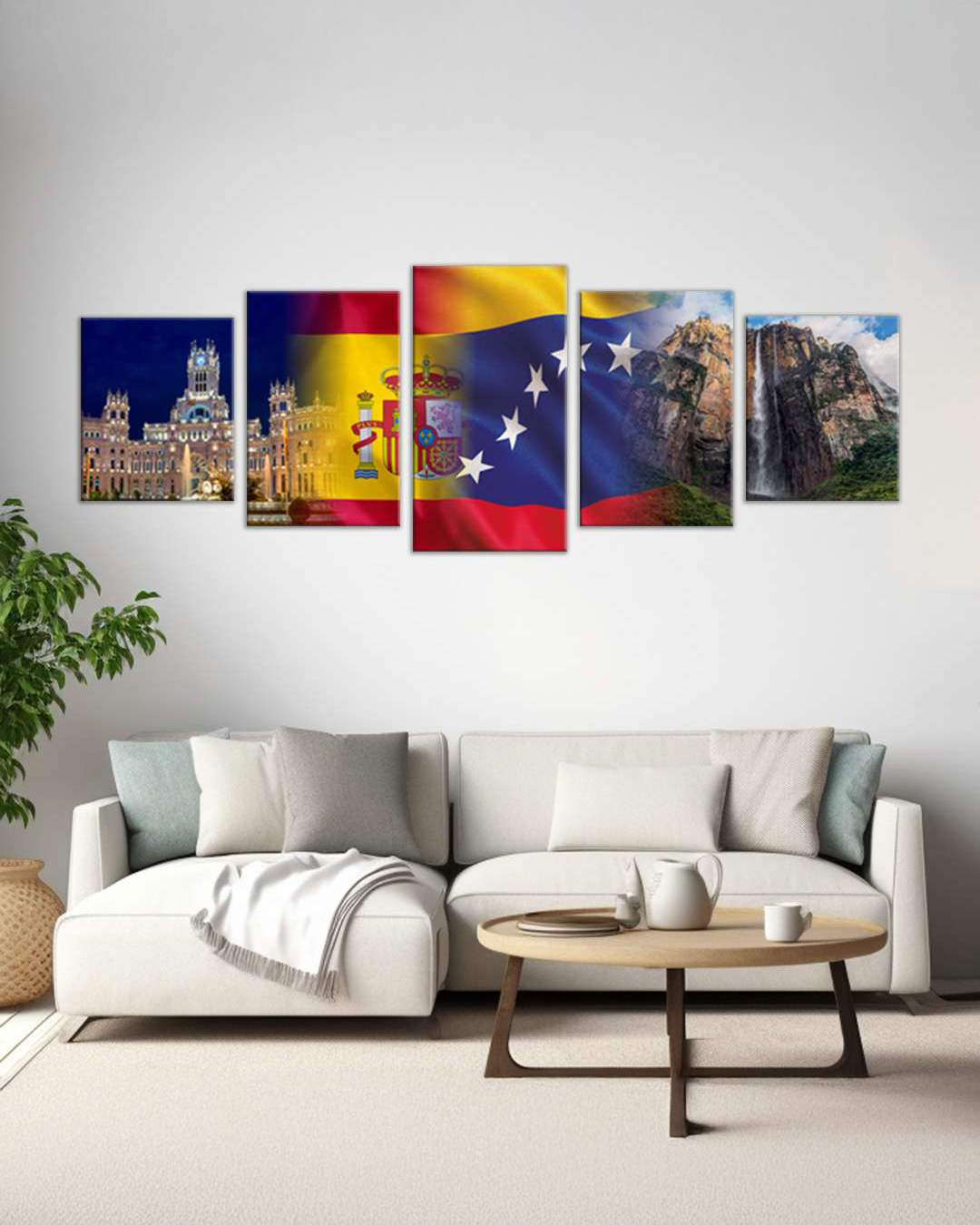 Cuadros Venezuela - Salto Ángel y Cibeles - Madrid con banderas