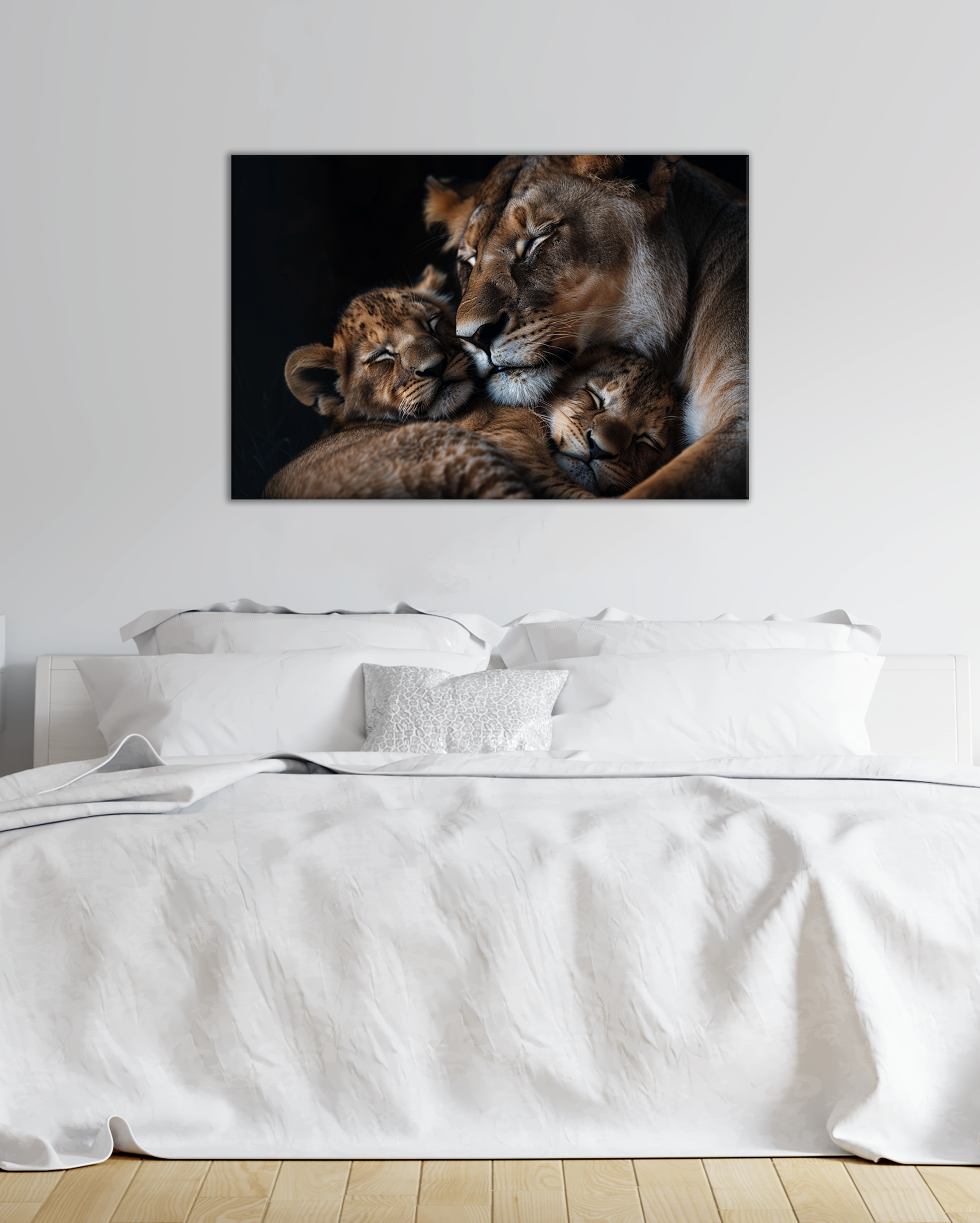 Cuadro decorativo leona y cachorros dormidos - amor familiar