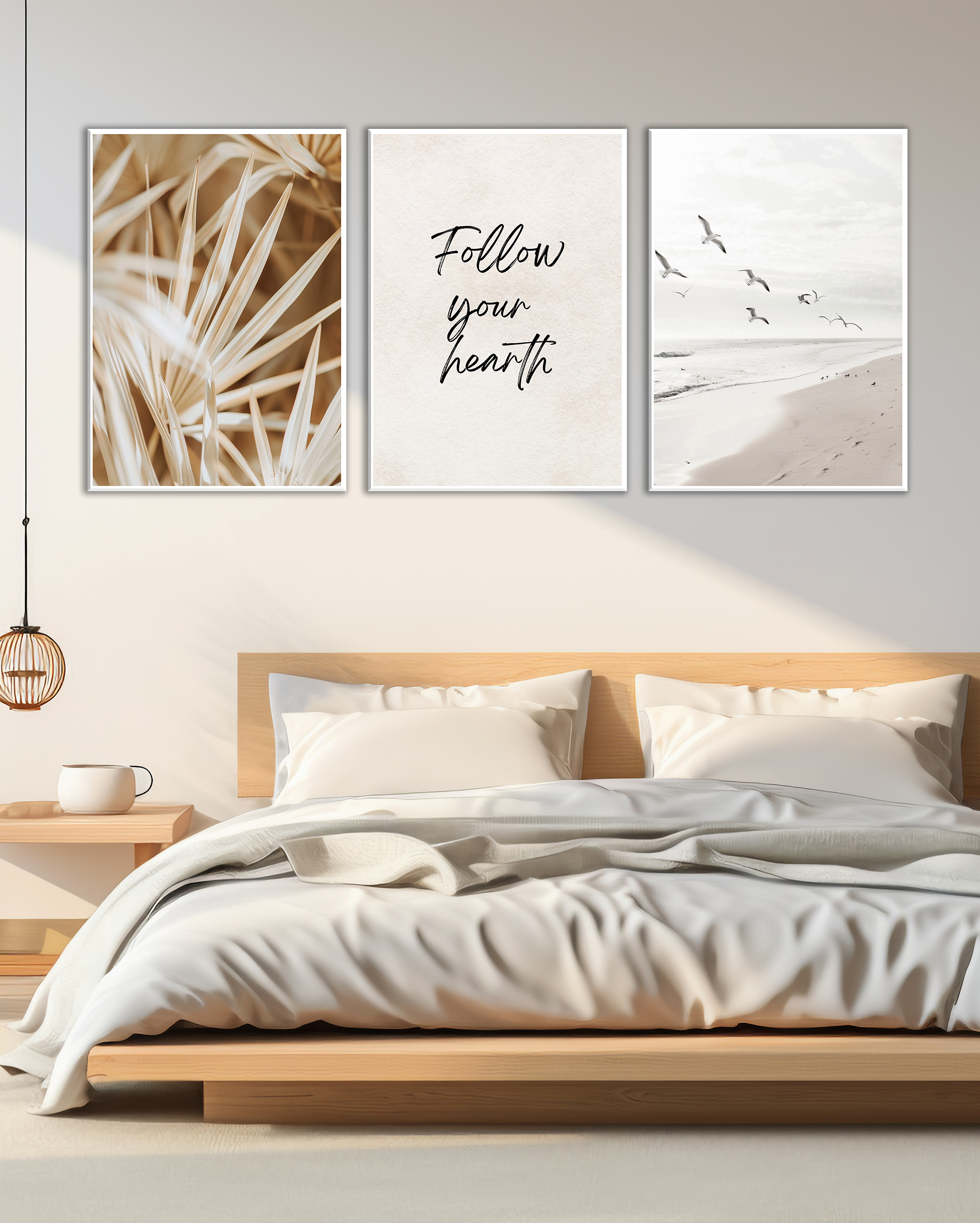 Set de 3 Cuadros decorativos minimalista con playa y frase motivadora
