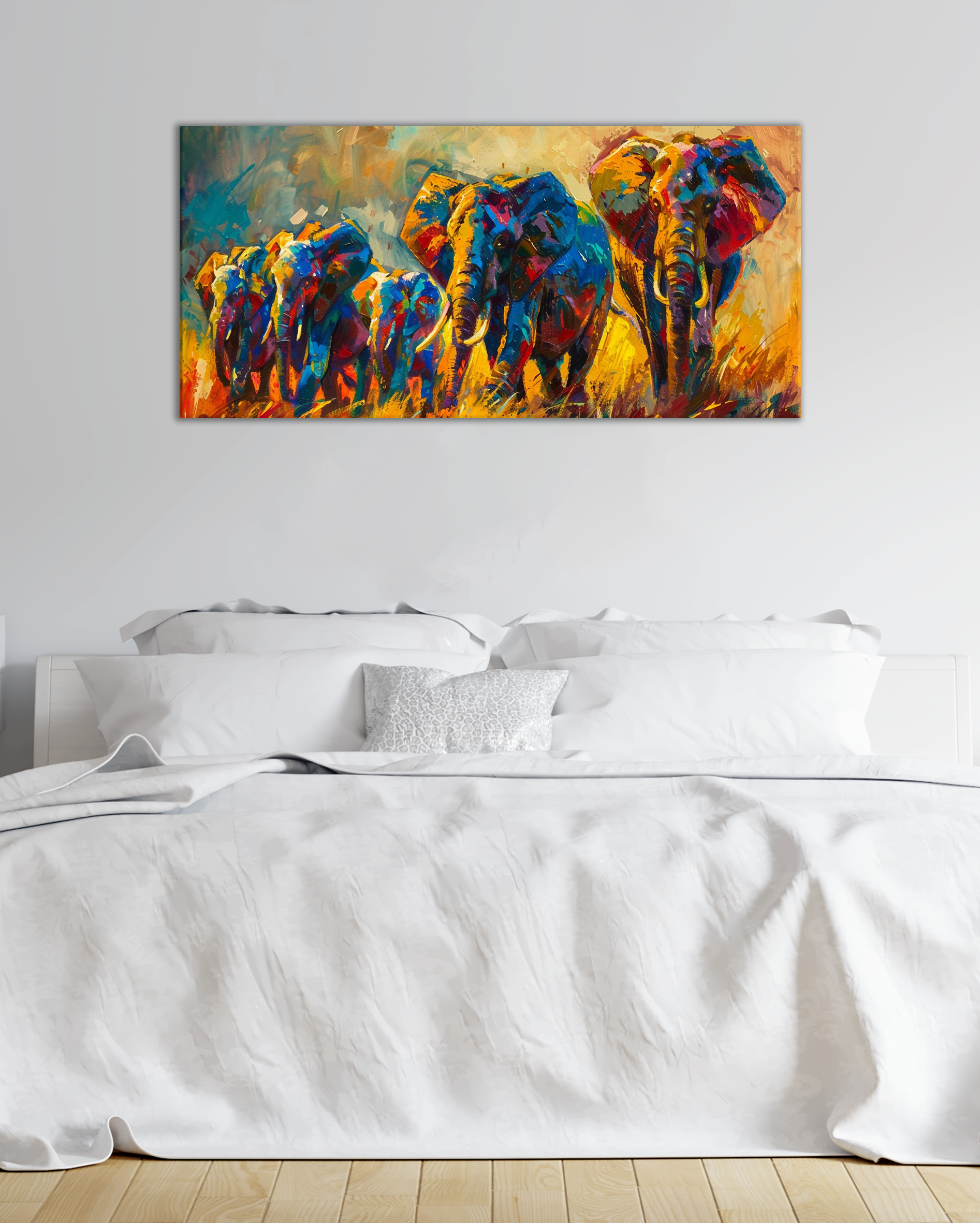 Cuadro Elefantes Coloridos | Manada Salvaje en Arte Pop Expresivo
