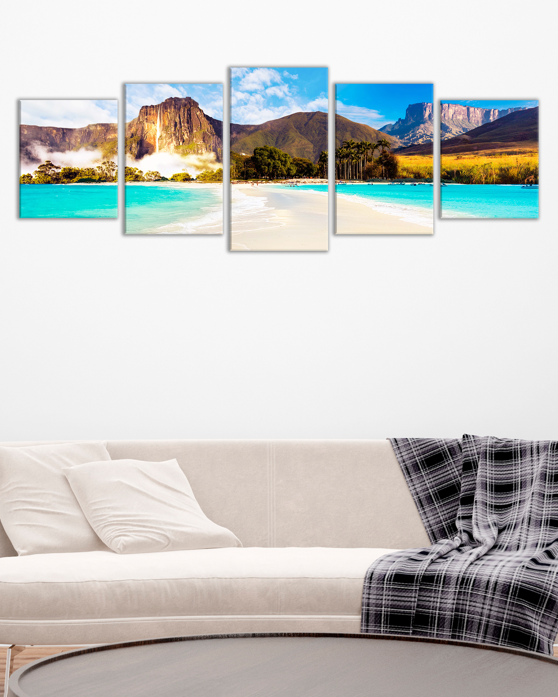 Cuadro Paisaje Venezolano | Playa, Tepuyes y Belleza Natural en Composición 5 cuadros