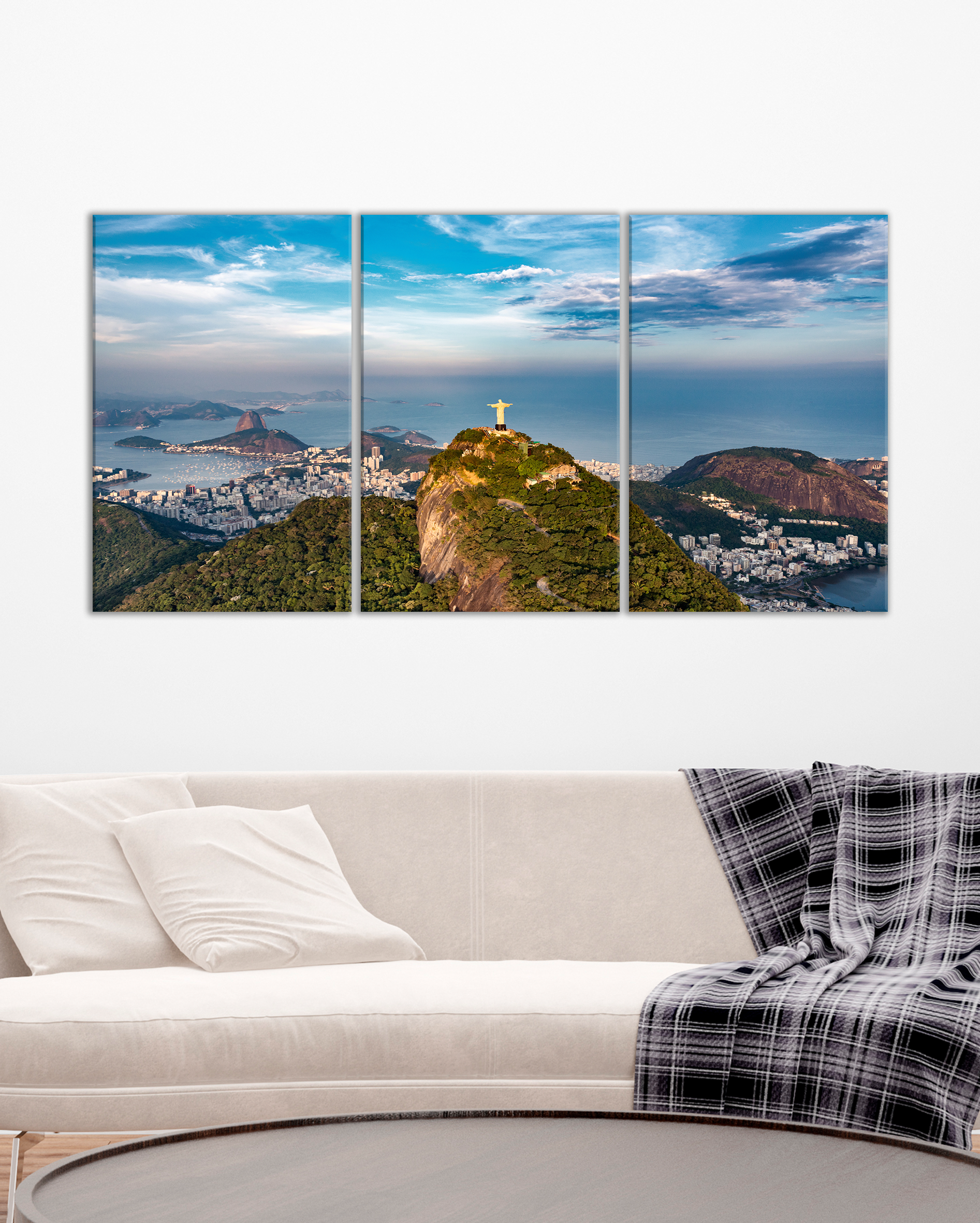 Cuadro Tríptico del Cristo Redentor en Río de Janeiro | Paisaje Panorámico de Brasil