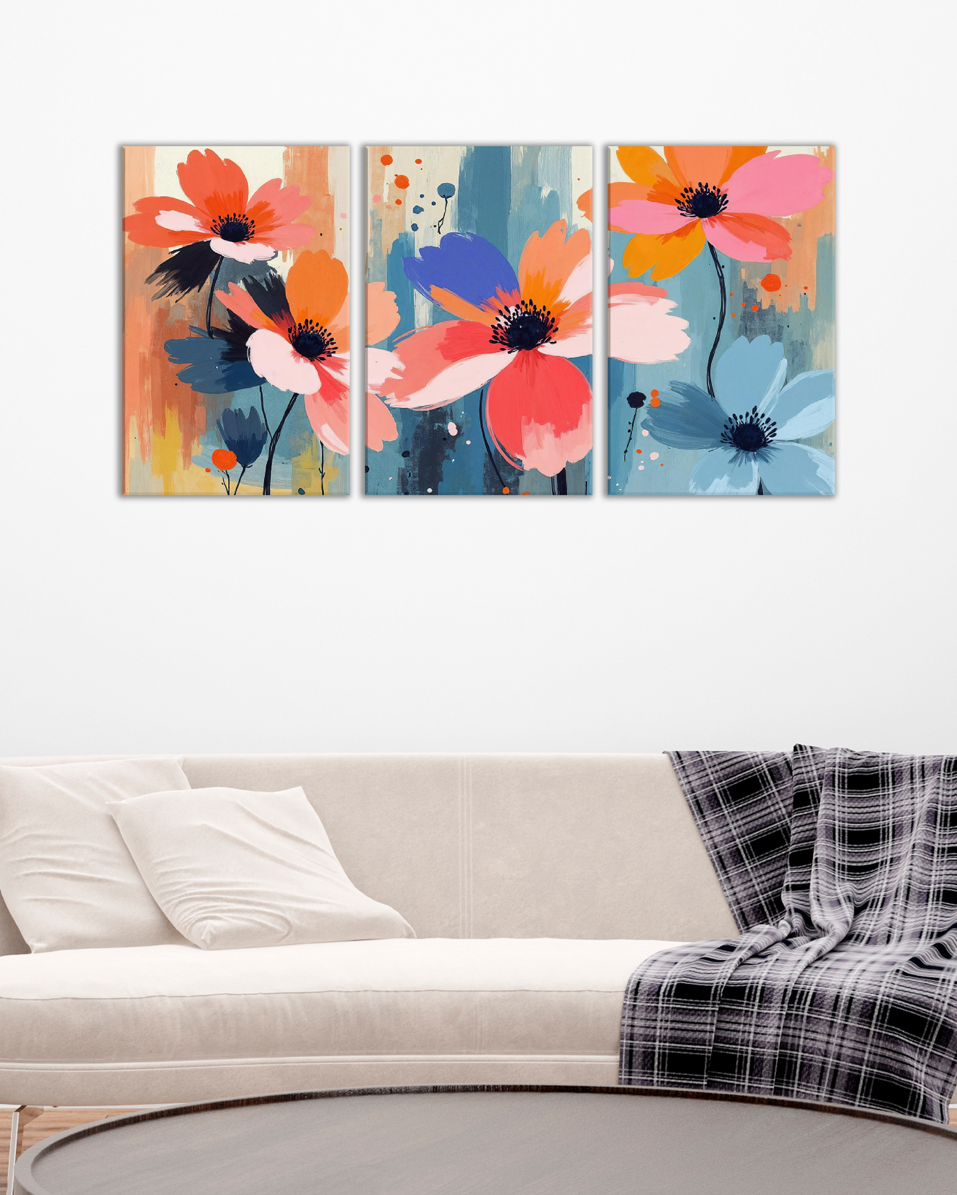 Tríptico Floral Abstracto de Colores Vivos
