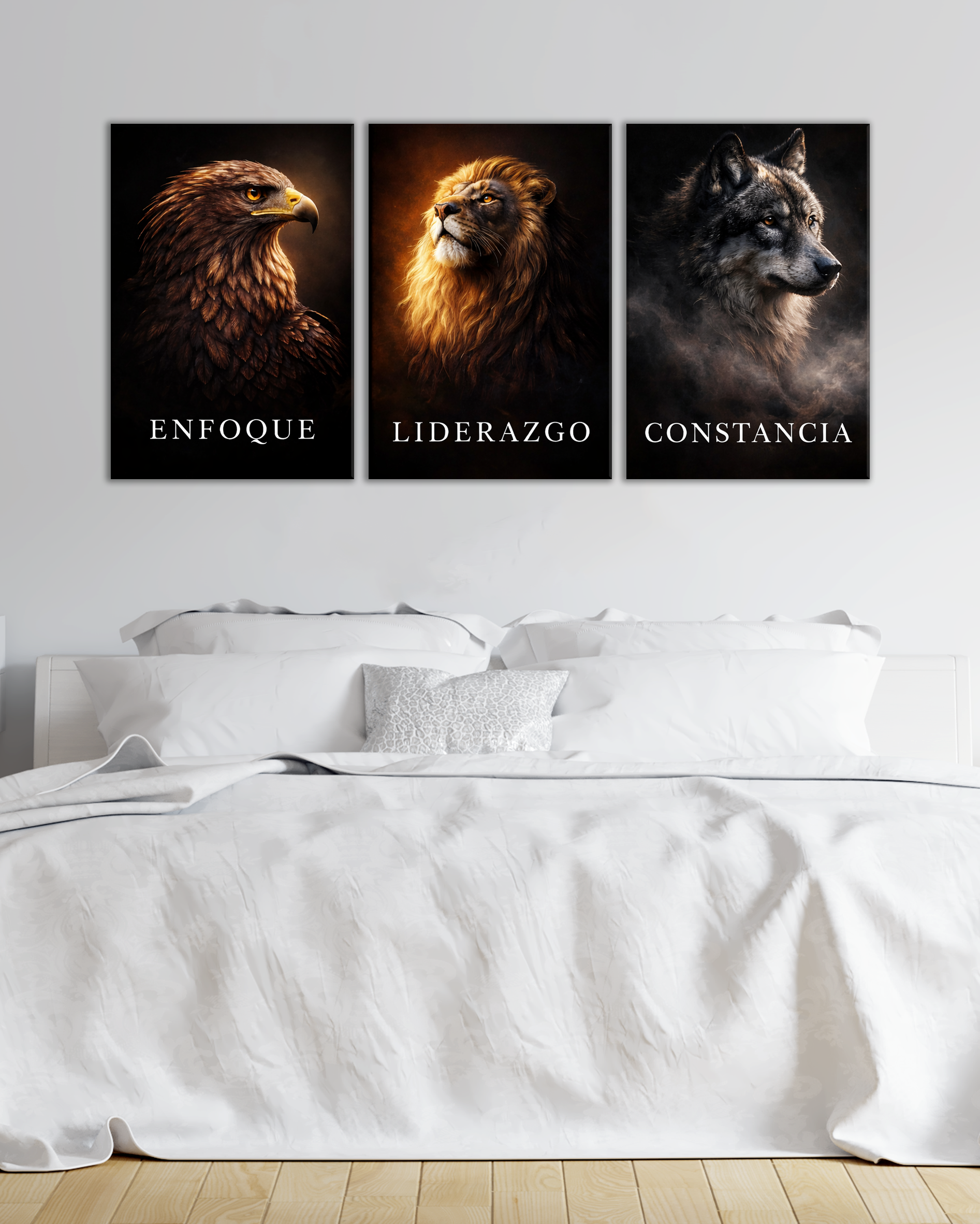 Set de Cuadros Motivacionales con Animales – Enfoque, Liderazgo y Constancia