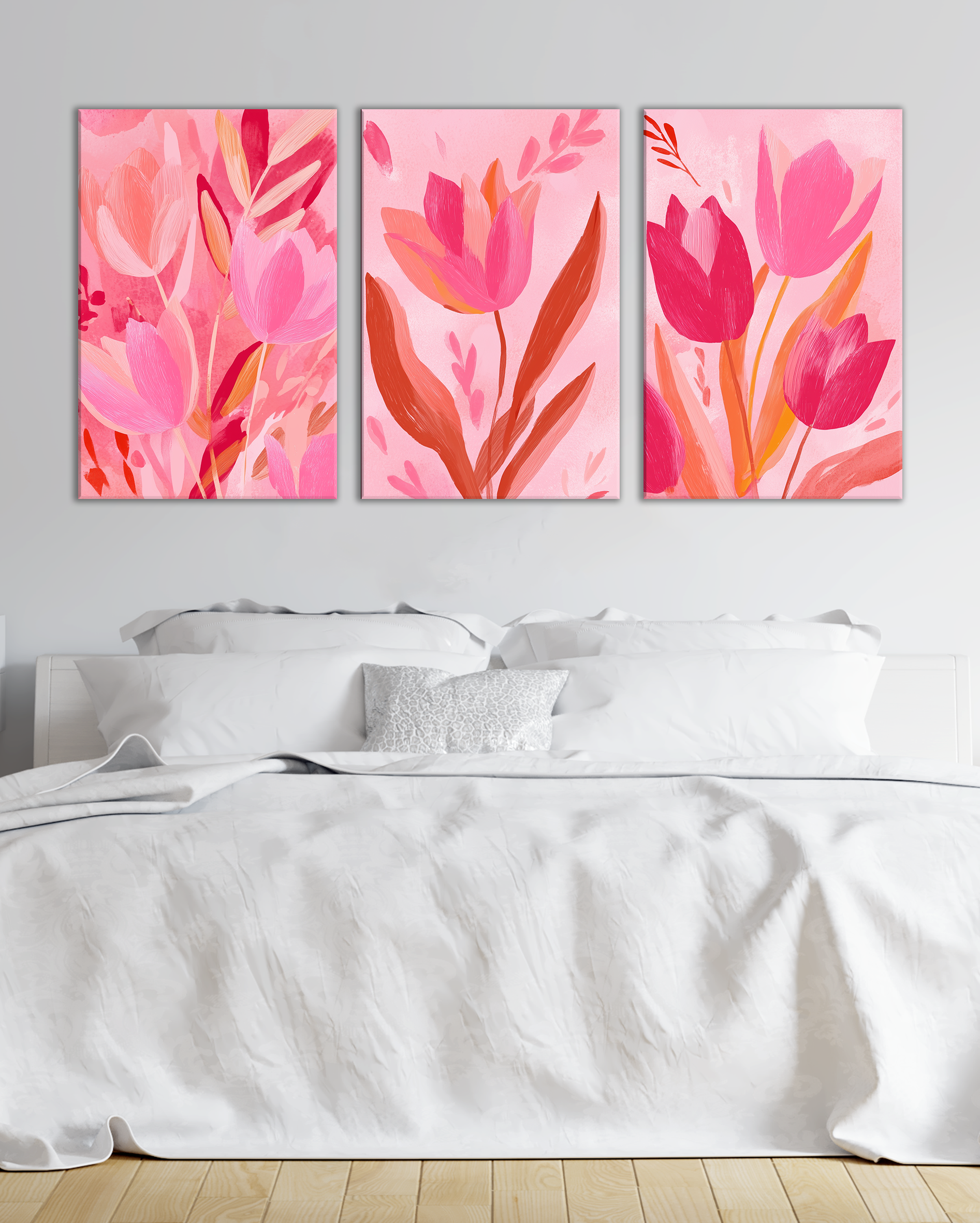 Cuadro de Tulipanes Rosas – Decoración Floral Moderna para Dormitorio o Salón