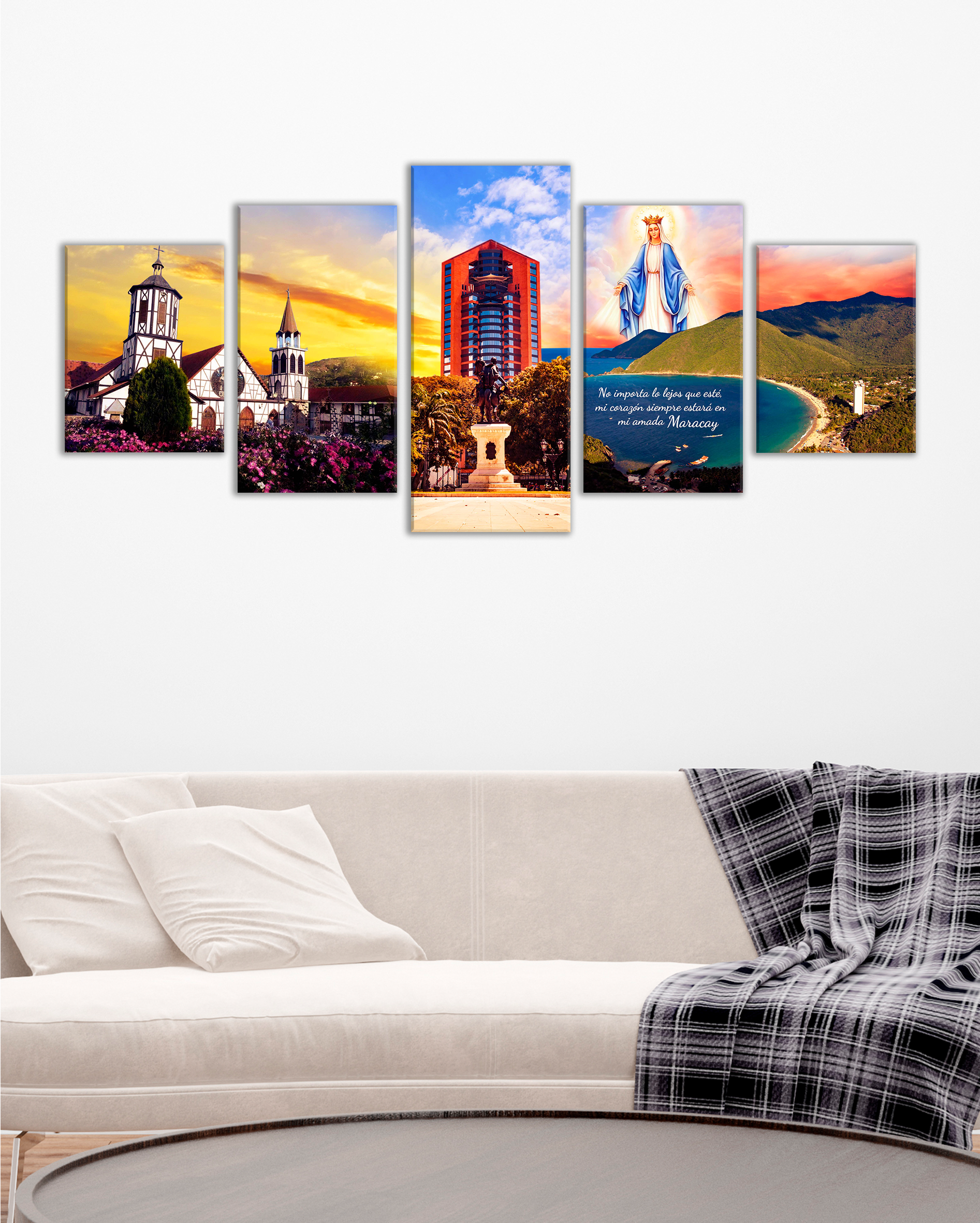 Cuadro Maracay con Iglesia, Virgen y Playa