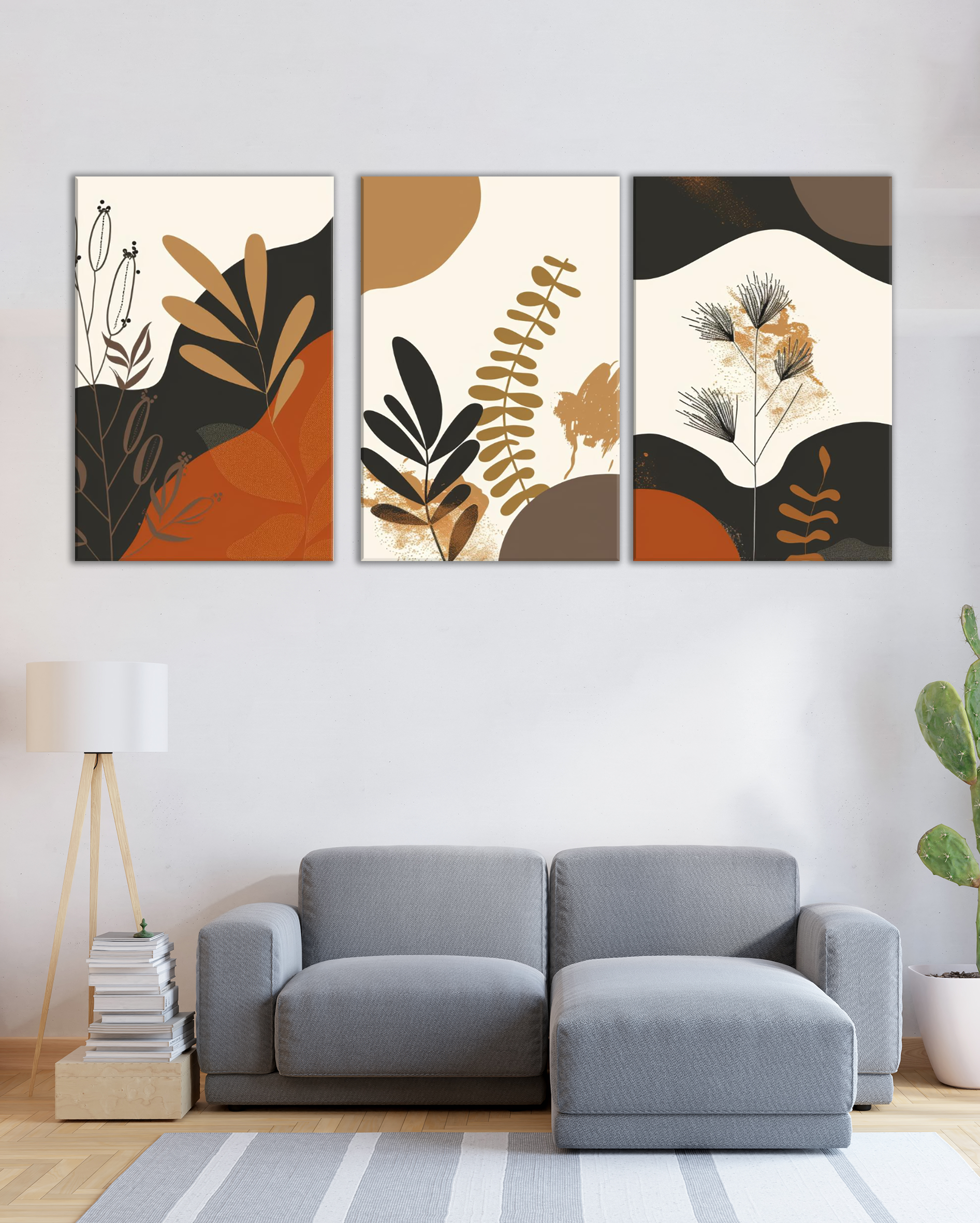 Cuadro abstracto botánico en tonos tierra – Decoración moderna y cálida para salón o dormitorio