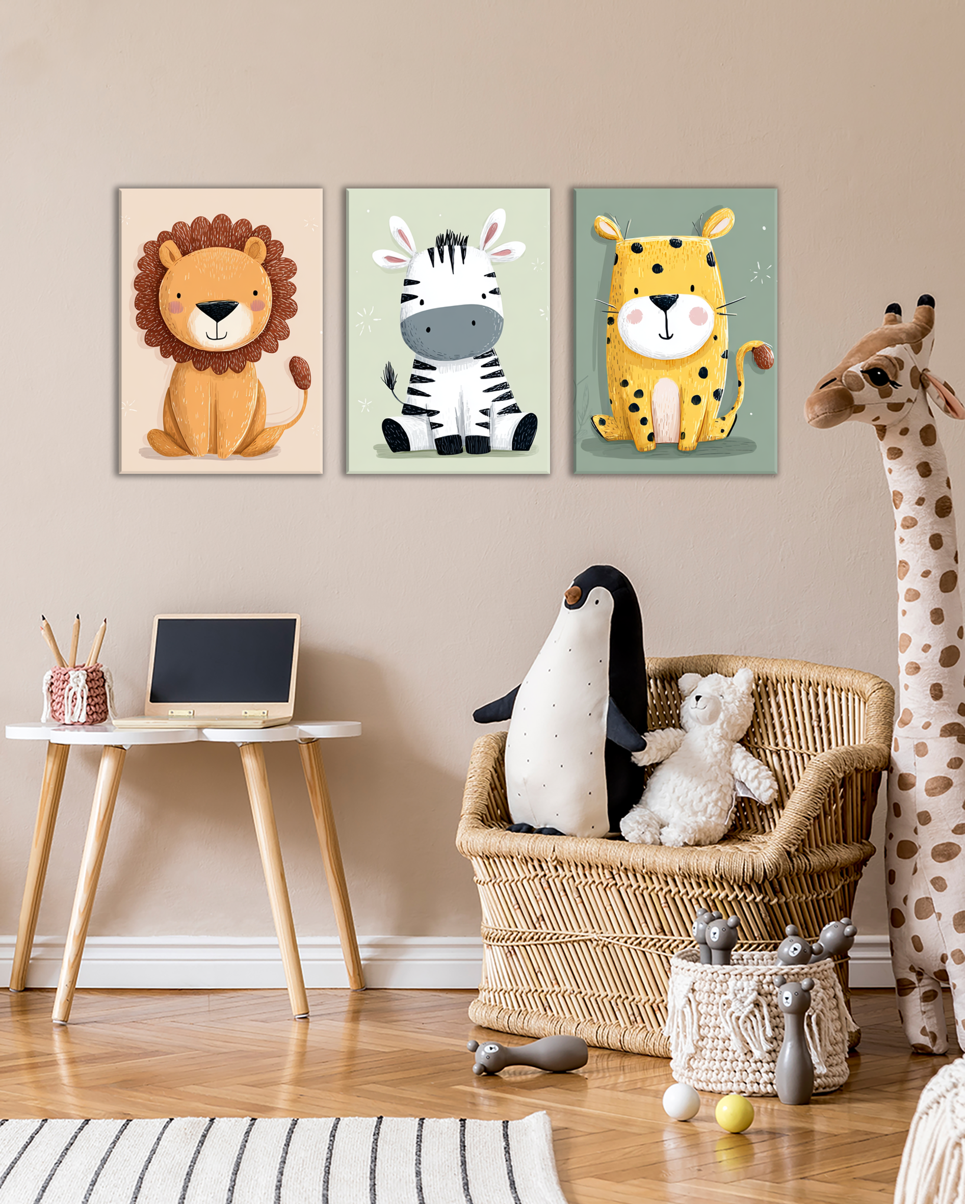 Set de Cuadros Infantiles de Animales Salvajes | Decoración para Habitación de Bebé o Niños