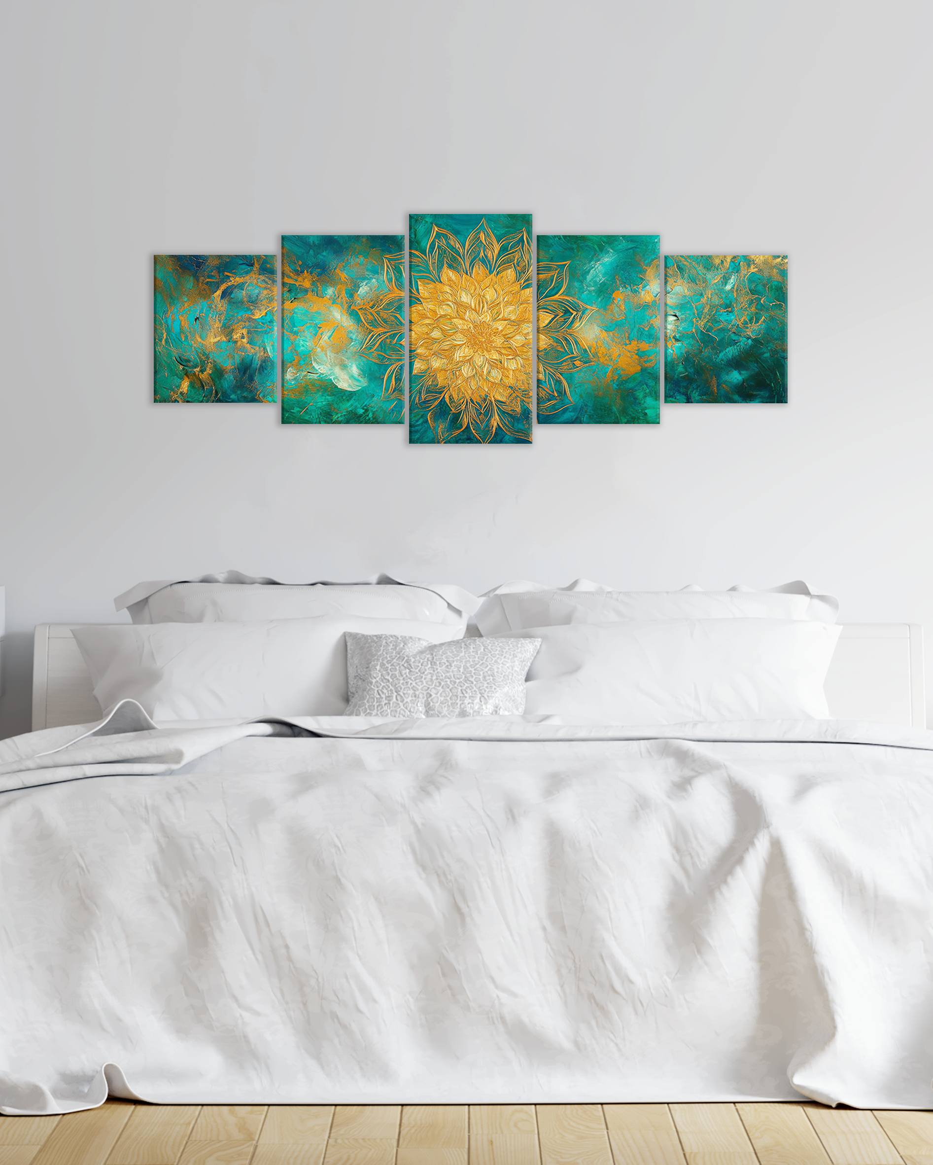 Cuadro Decorativo Flor Dorada sobre Fondo Turquesa