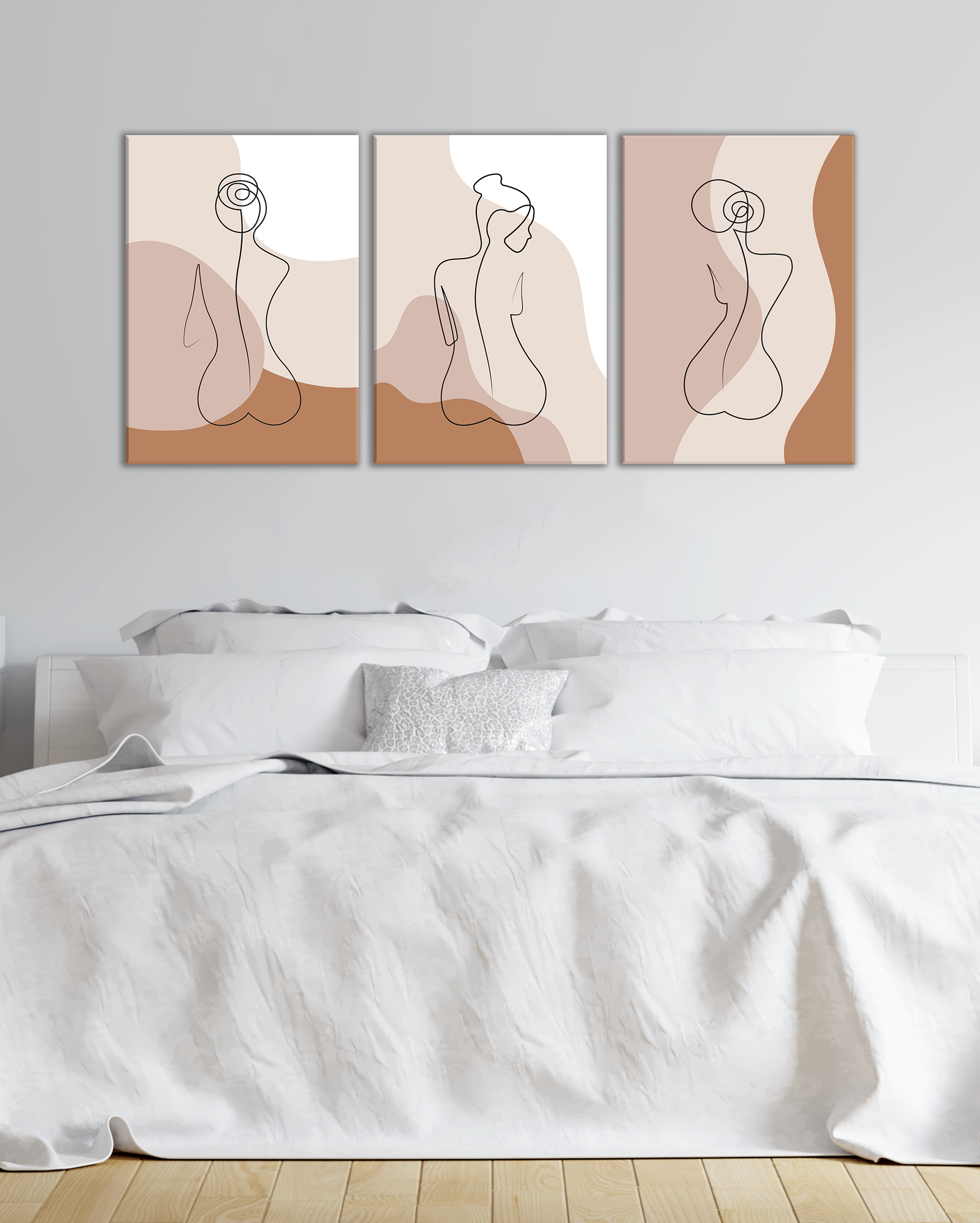 Cuadro Tríptico Minimalista | Siluetas Femeninas en Trazos de Línea