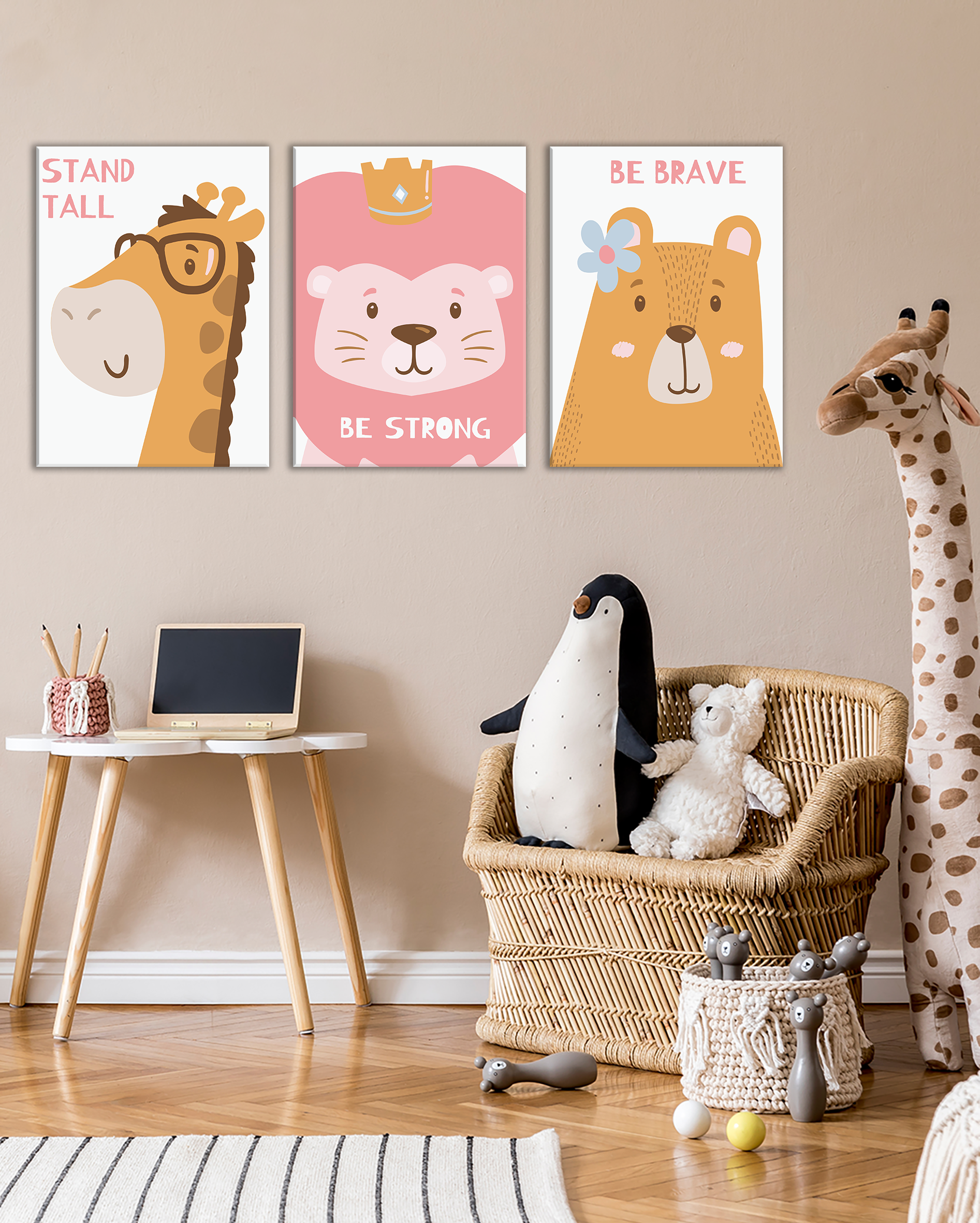 Set de Cuadros Infantiles con Frases Positivas | Animales Tiernos para Niños