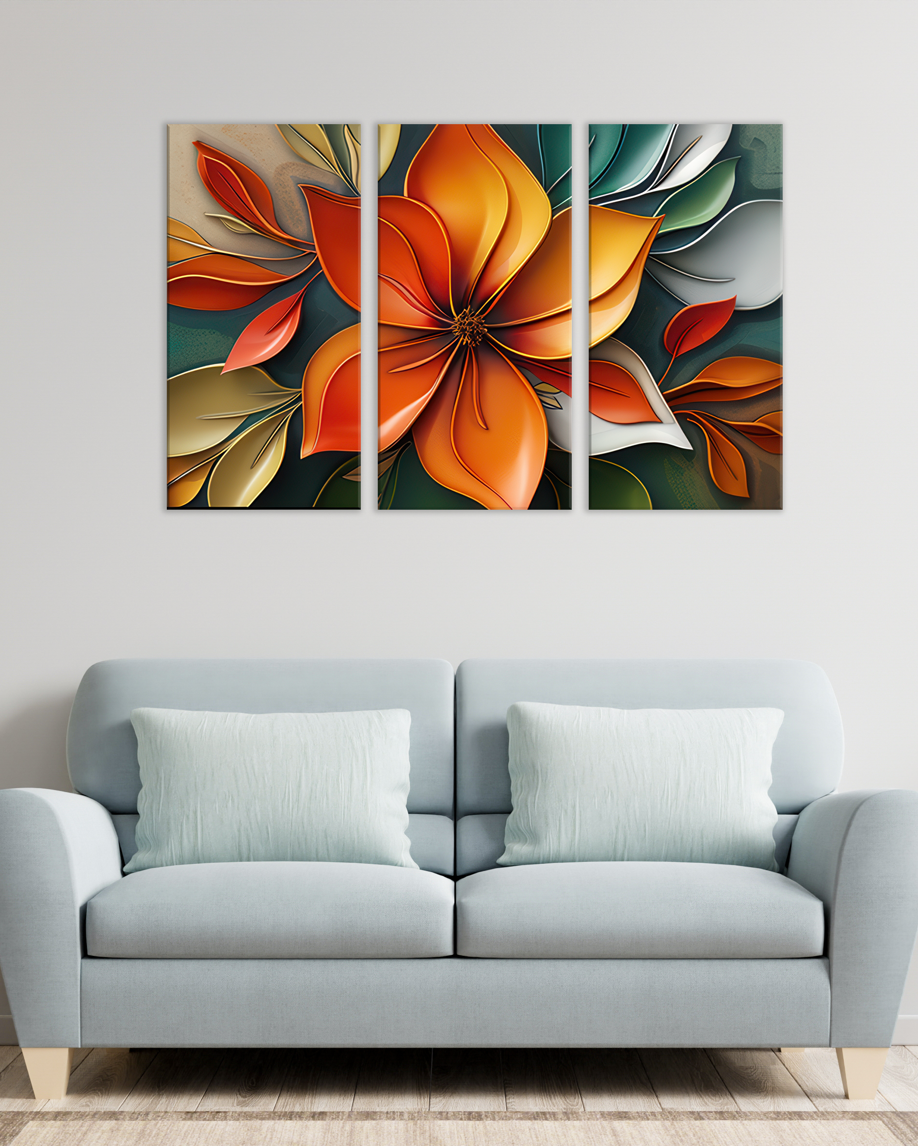 Set de 3 cuadros, Flor Viva en Movimiento
