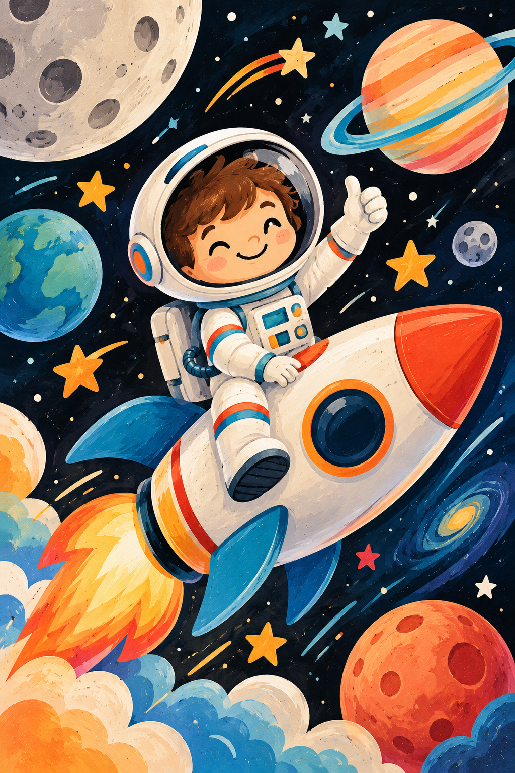 Cuadro Infantil de Astronauta en Cohete Espacial – Decoración para Habitación Infantil