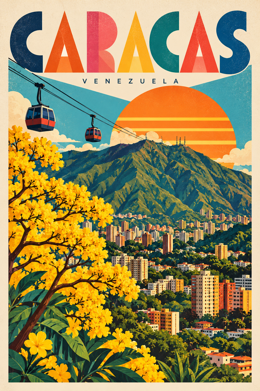 Cuadros de Venezuela Retro en 3 Piezas – Caracas, Qué Molleja y Margarita