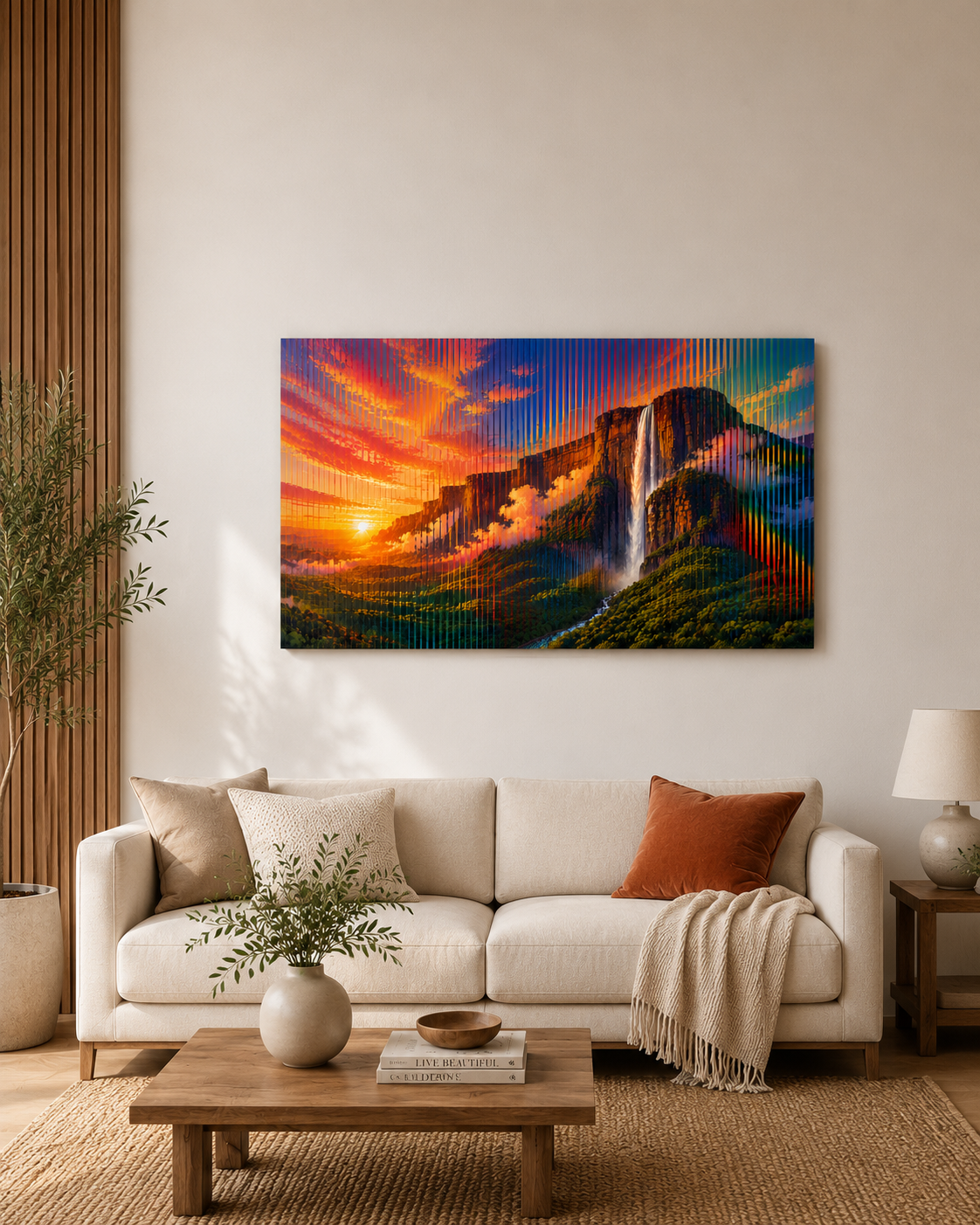 Salto Ángel al Atardecer fondo Cinetico – Cuadro Paisaje de Venezuela