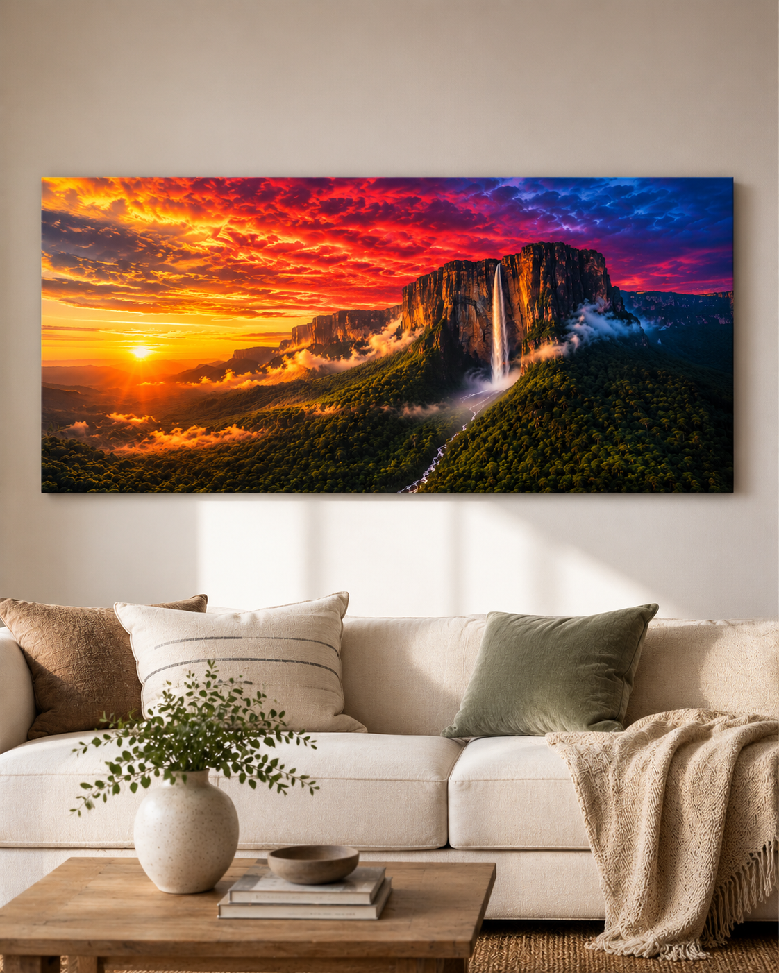 Cuadro del Salto Ángel al Atardecer – Paisaje de Venezuela en Colores Vibrantes