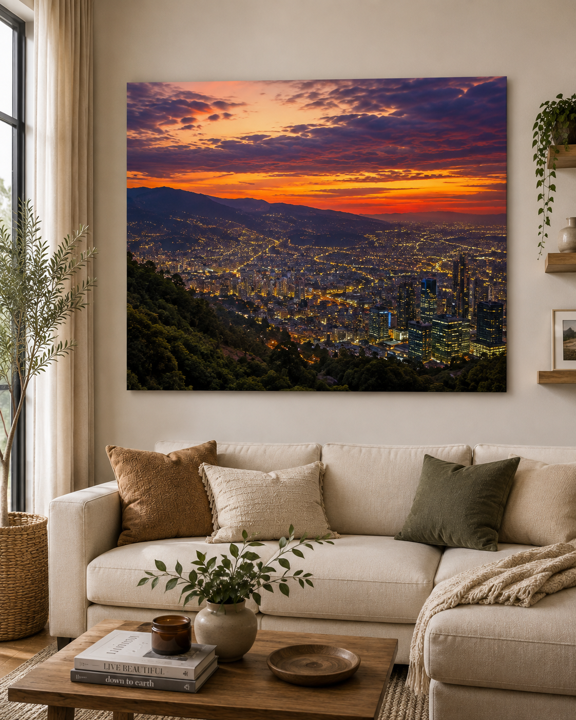 Cuadro Retrato de Bogotá al Atardecer – Panorámica Moderna y Cálida