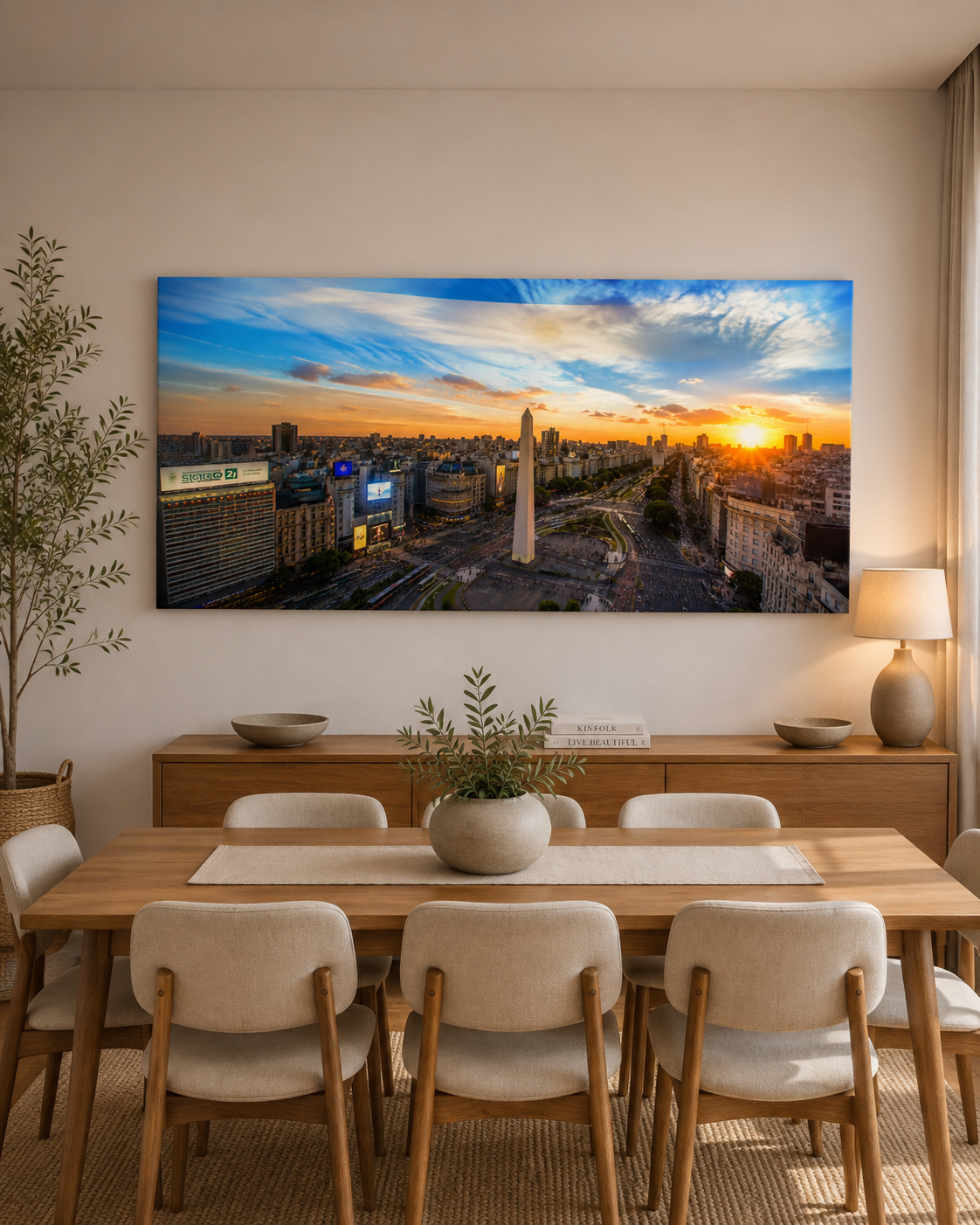 Cuadro decorativo panorámico del Obelisco de Buenos Aires al atardecer