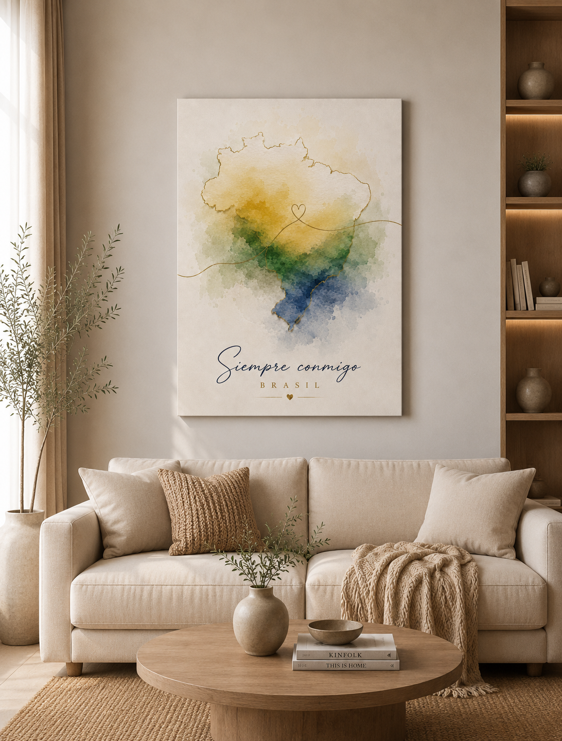 Cuadro decorativo mapa de Brasil – Acuarela en tonos cálidos