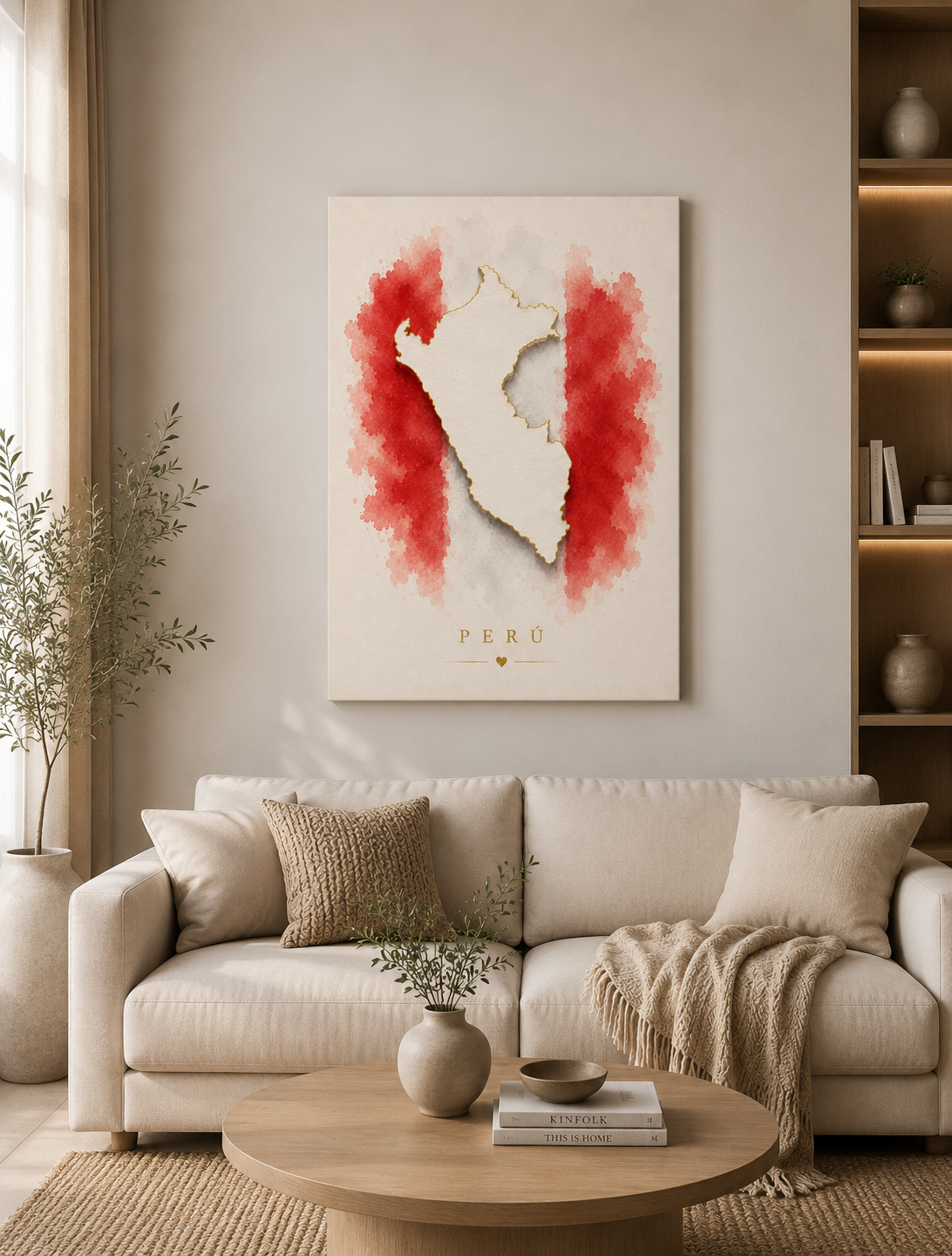 Cuadro artístico de Perú en acuarela – Decoración con mapa minimalista