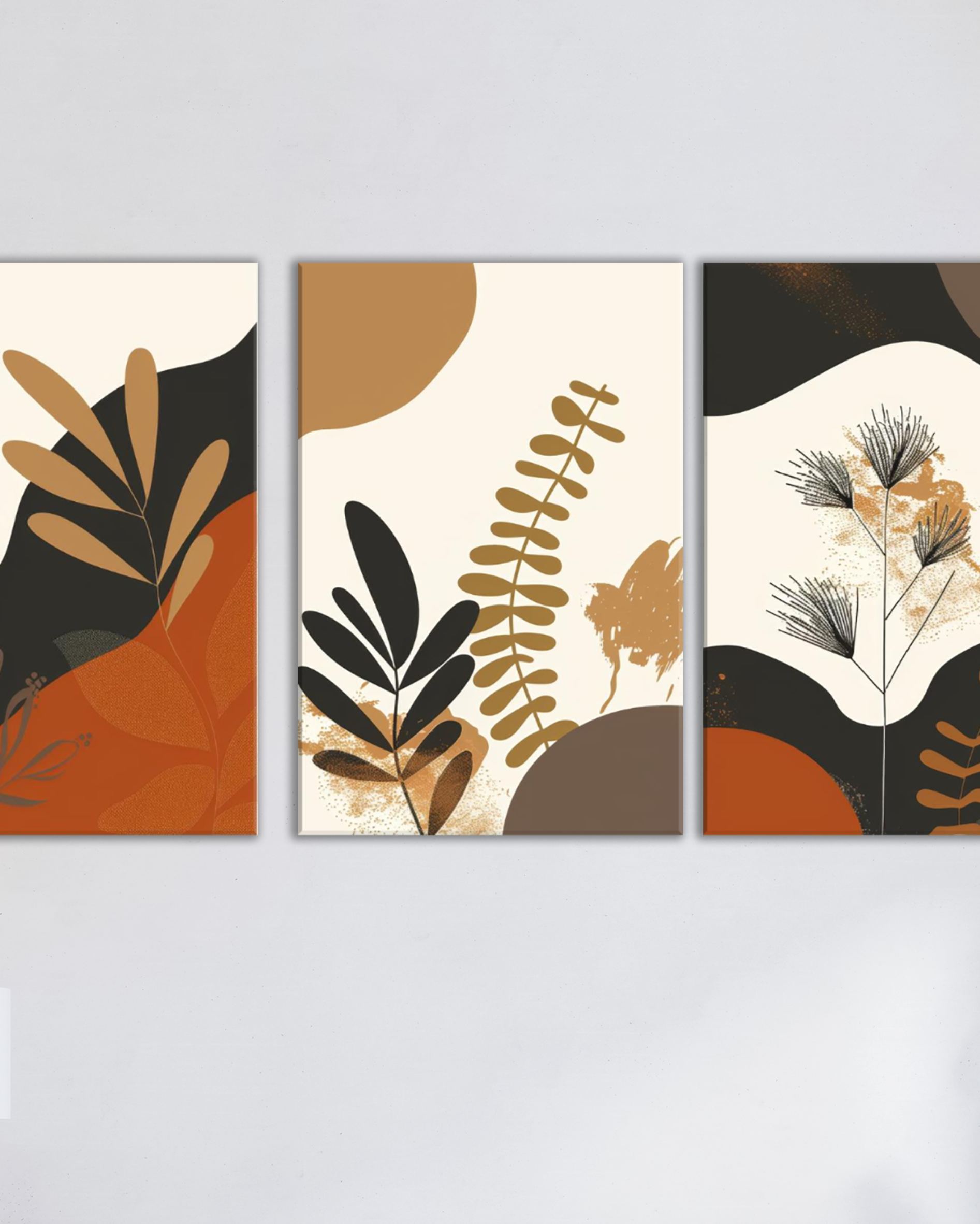 Cuadro abstracto botánico en tonos tierra – Decoración moderna y cálida para salón o dormitorio