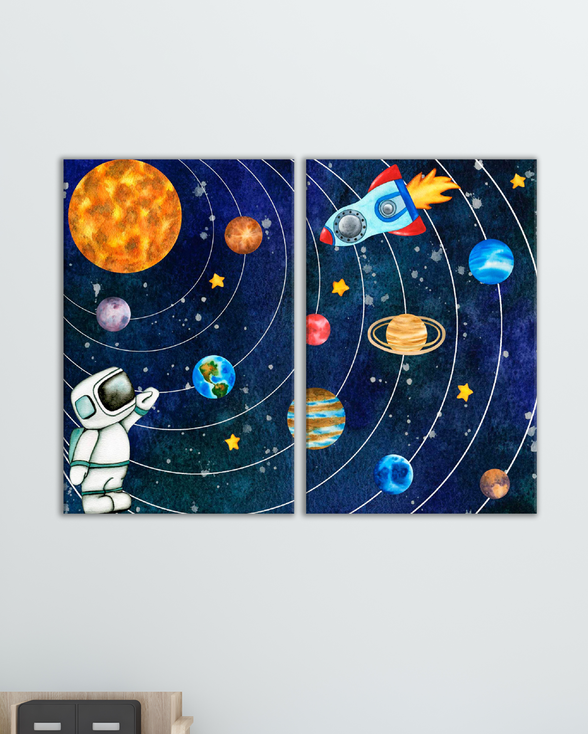 Cuadro infantil de astronauta y sistema solar – Decoración para habitación de niños