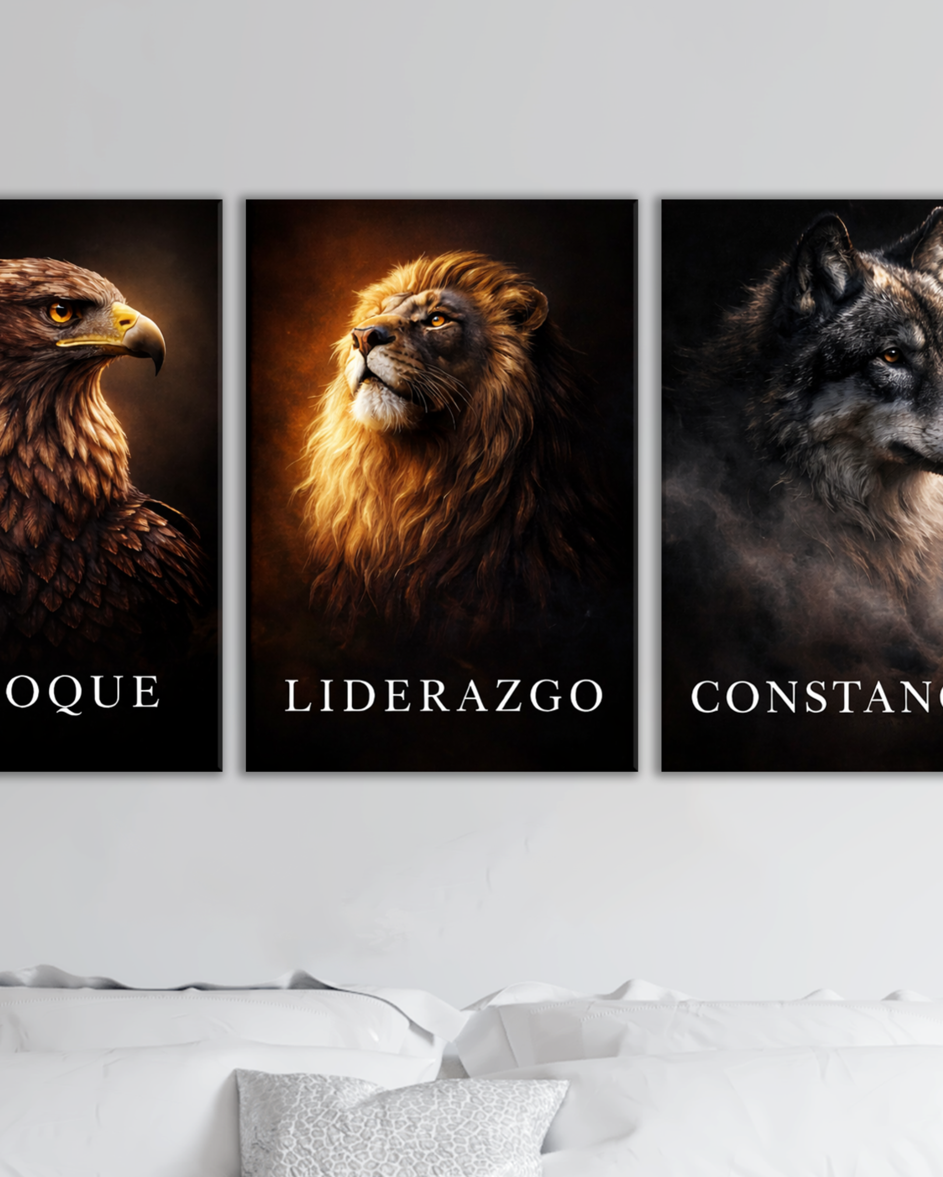 Set de Cuadros Motivacionales con Animales – Enfoque, Liderazgo y Constancia