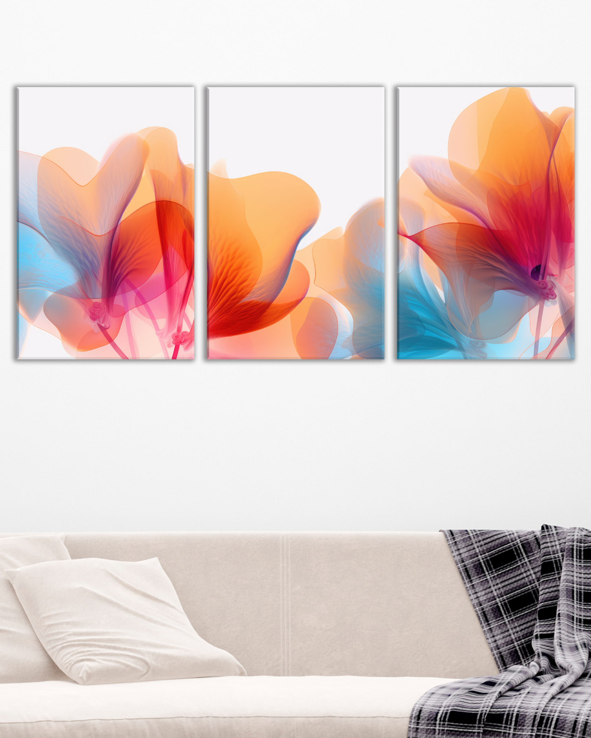 Tríptico Floral Etéreo en Colores Cálidos