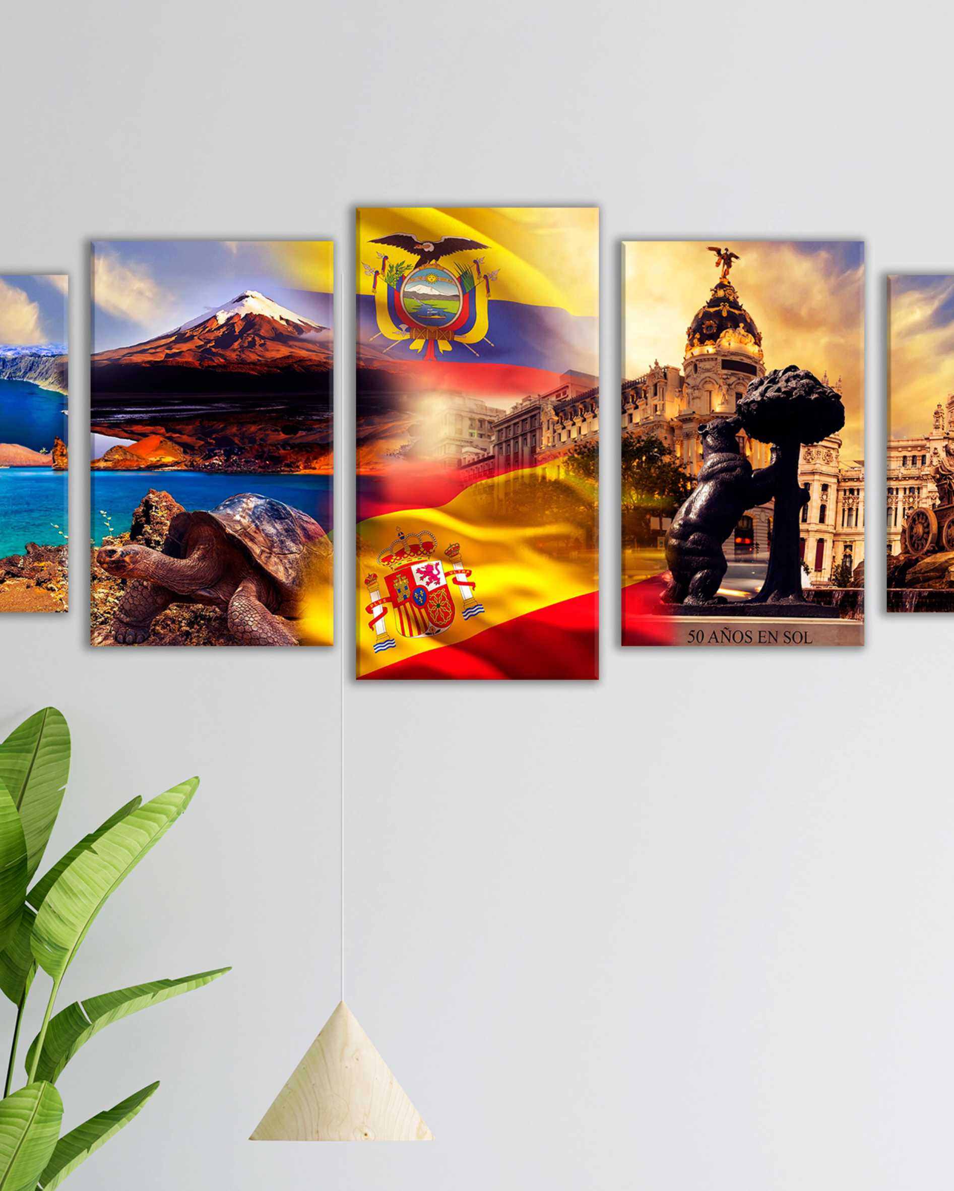 Cuadro Ecuador y España – Decoración con Banderas y Paisajes