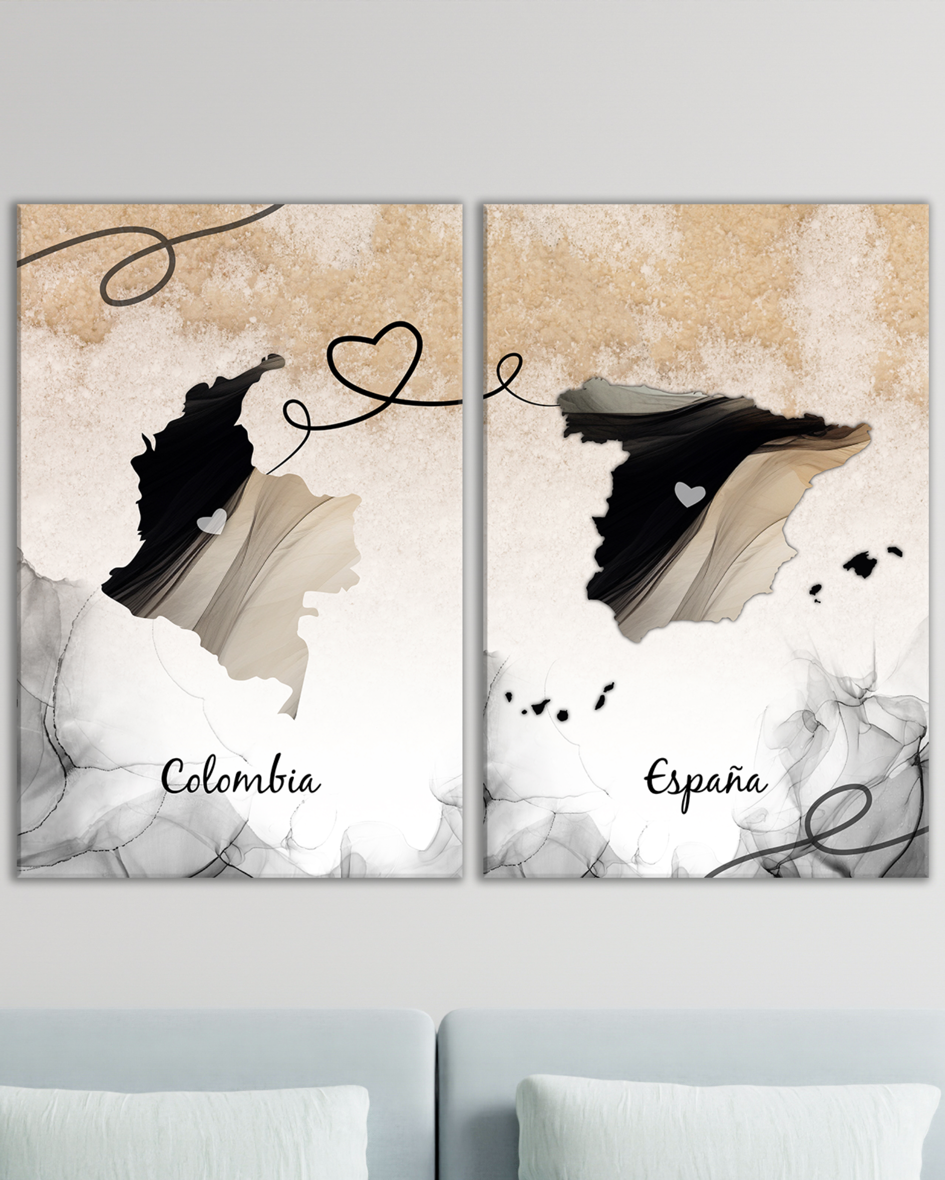 Cuadro Colombia y España – Mapas Unidos por un Corazón