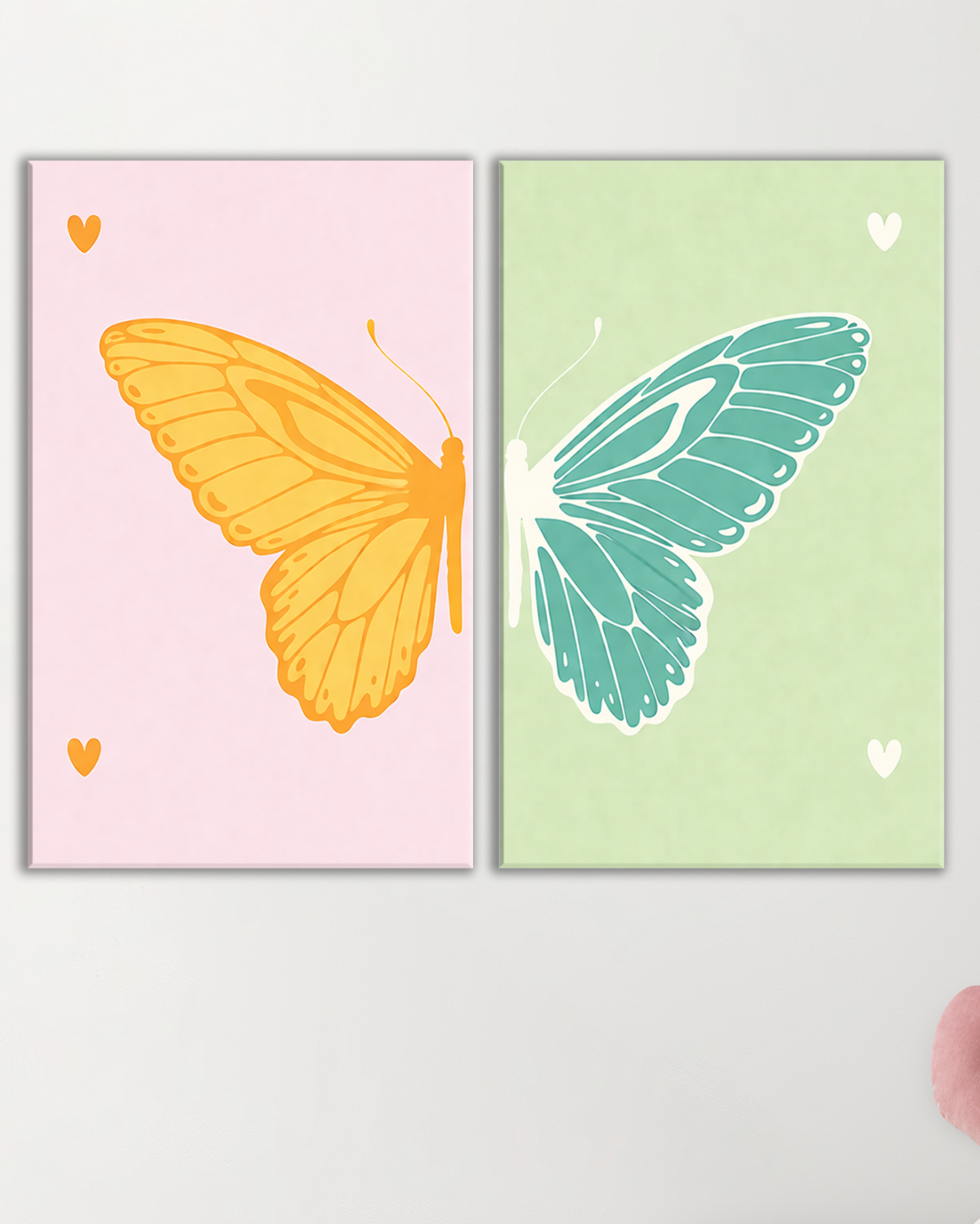 Set de 2 Cuadros de Mariposas | Decoración Infantil en Tonos Pastel