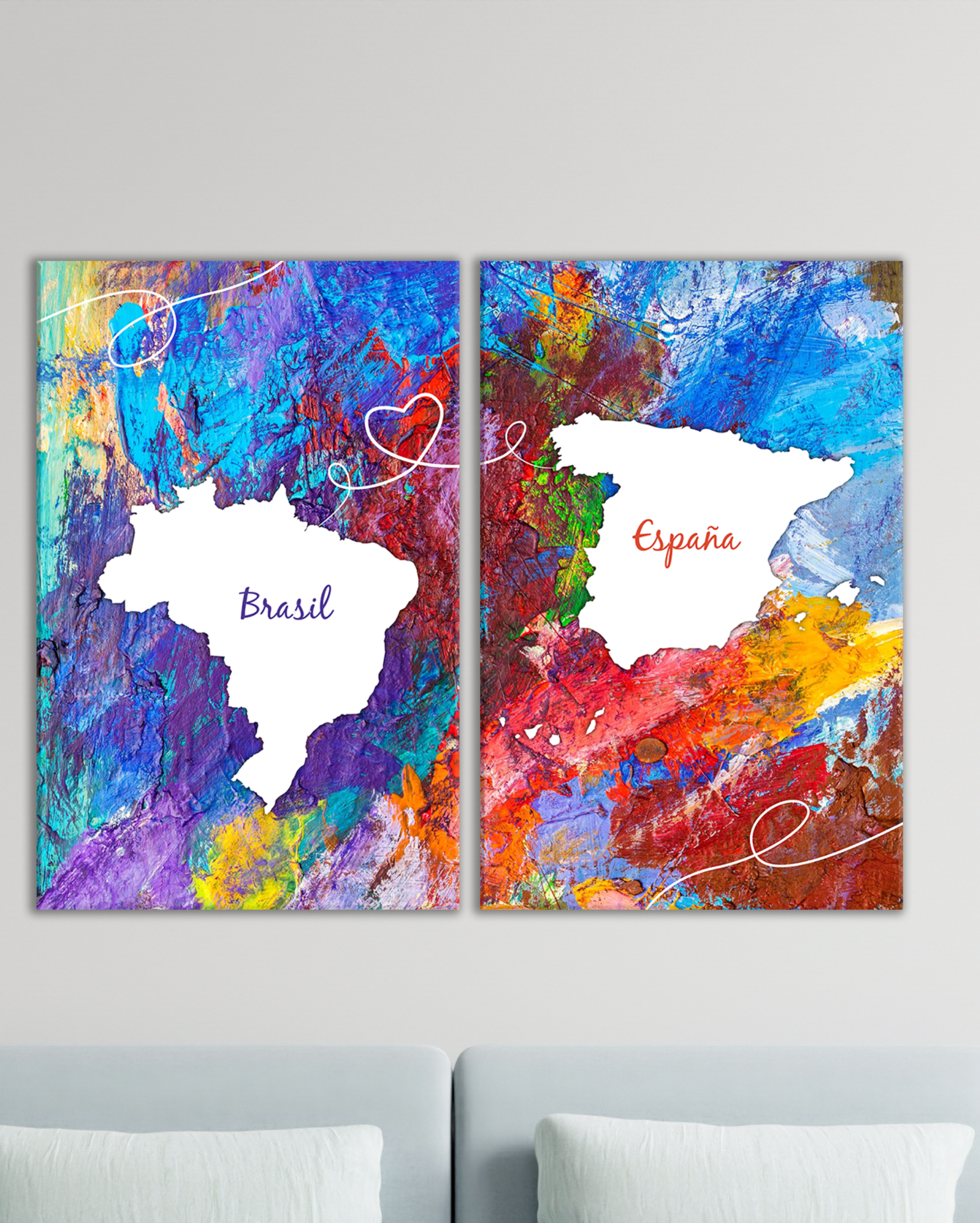 Cuadro Brasil y España – Mapas con Corazón