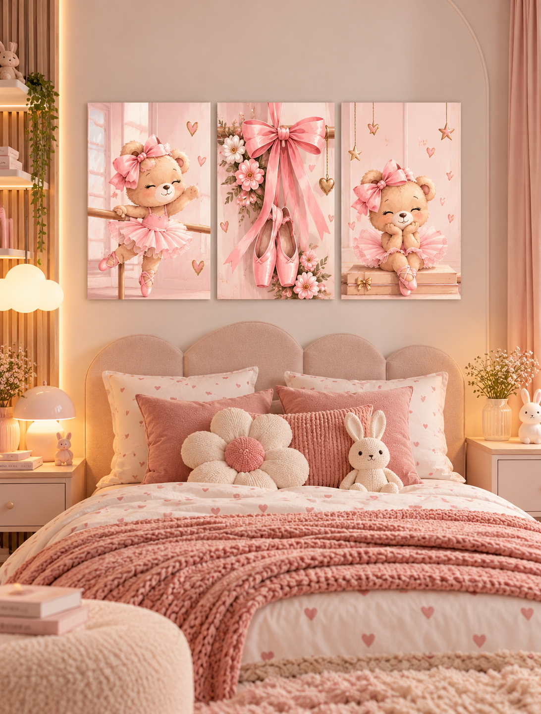 Set de 3 Cuadros Infantiles de Ositas Bailarinas – Ballet Rosa Pastel