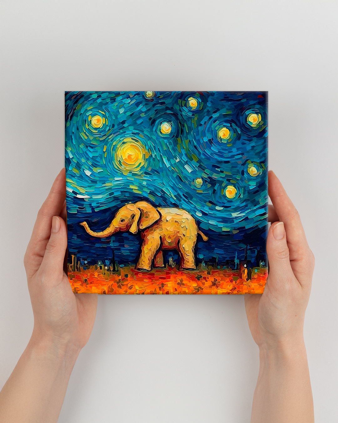 Elefante baby ilustrado al estilo Van Gogh