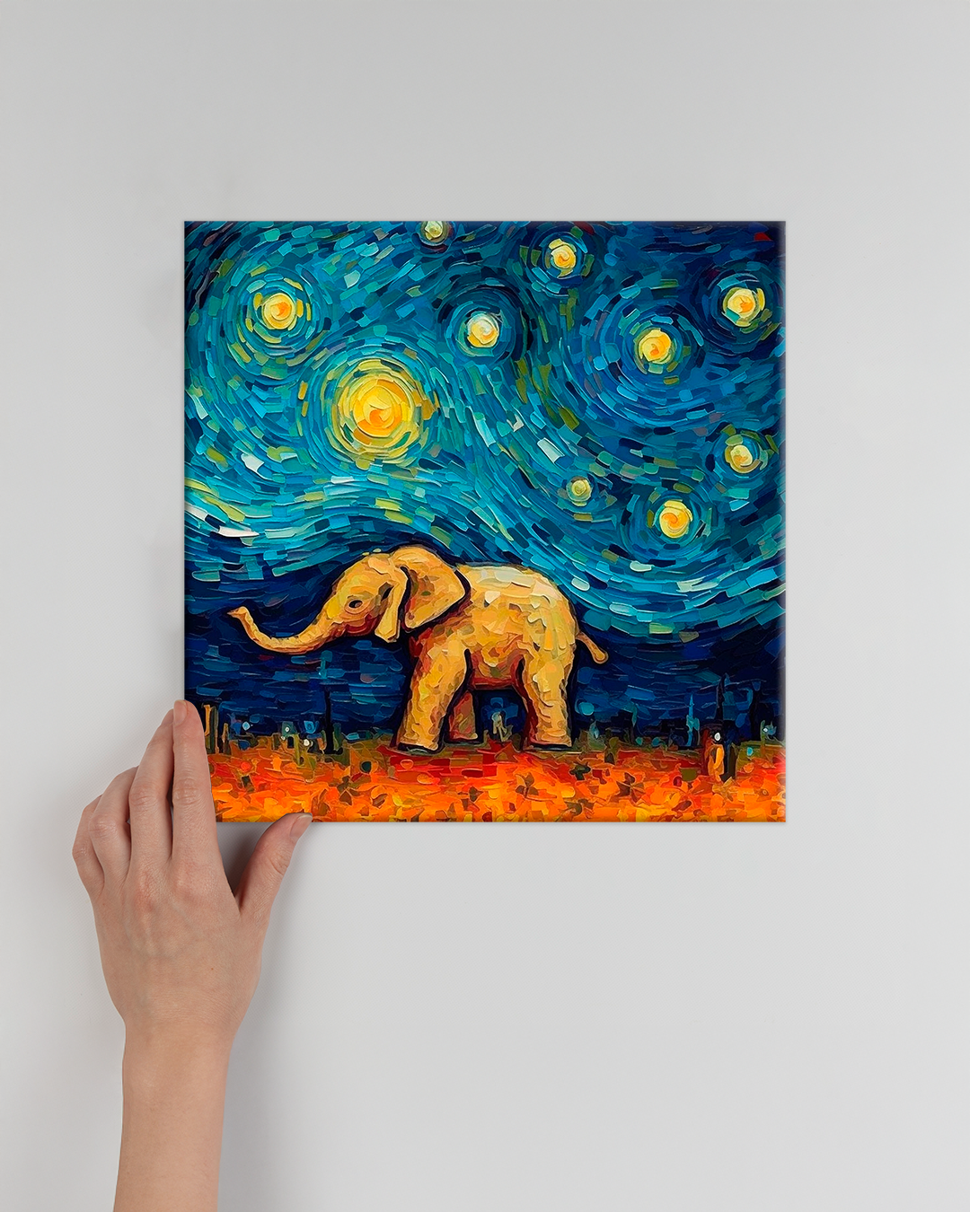 Elefante baby ilustrado al estilo Van Gogh