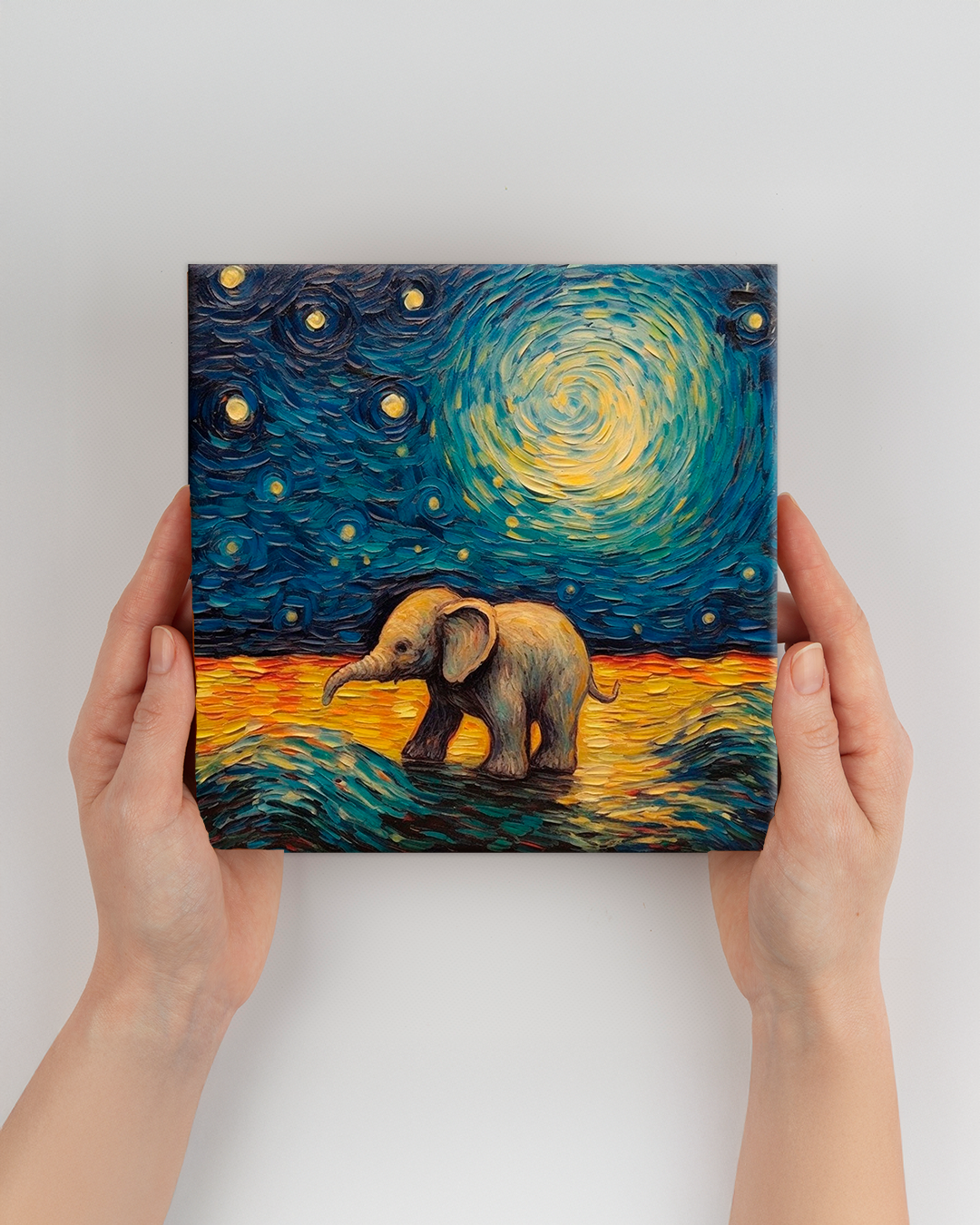 Elefante bebé ilustrado estilo Van Gogh