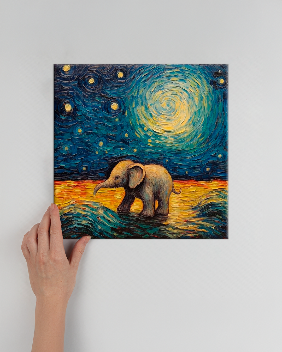 Elefante bebé ilustrado estilo Van Gogh