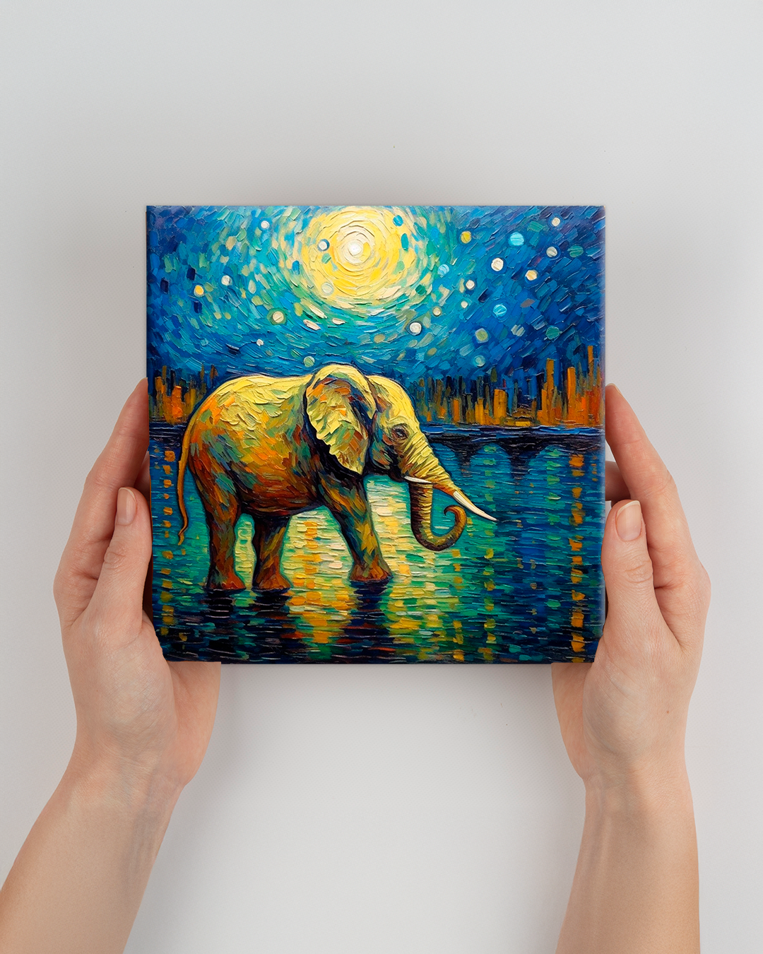 Elefante ilustrado al estilo Van Gogh