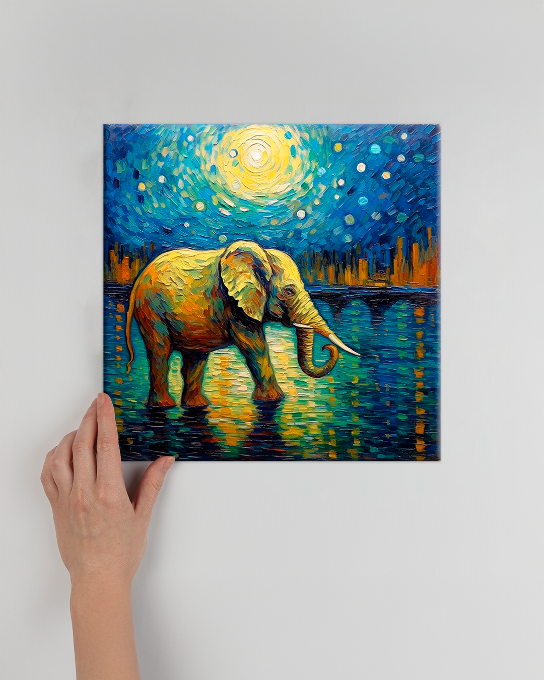 Elefante ilustrado al estilo Van Gogh
